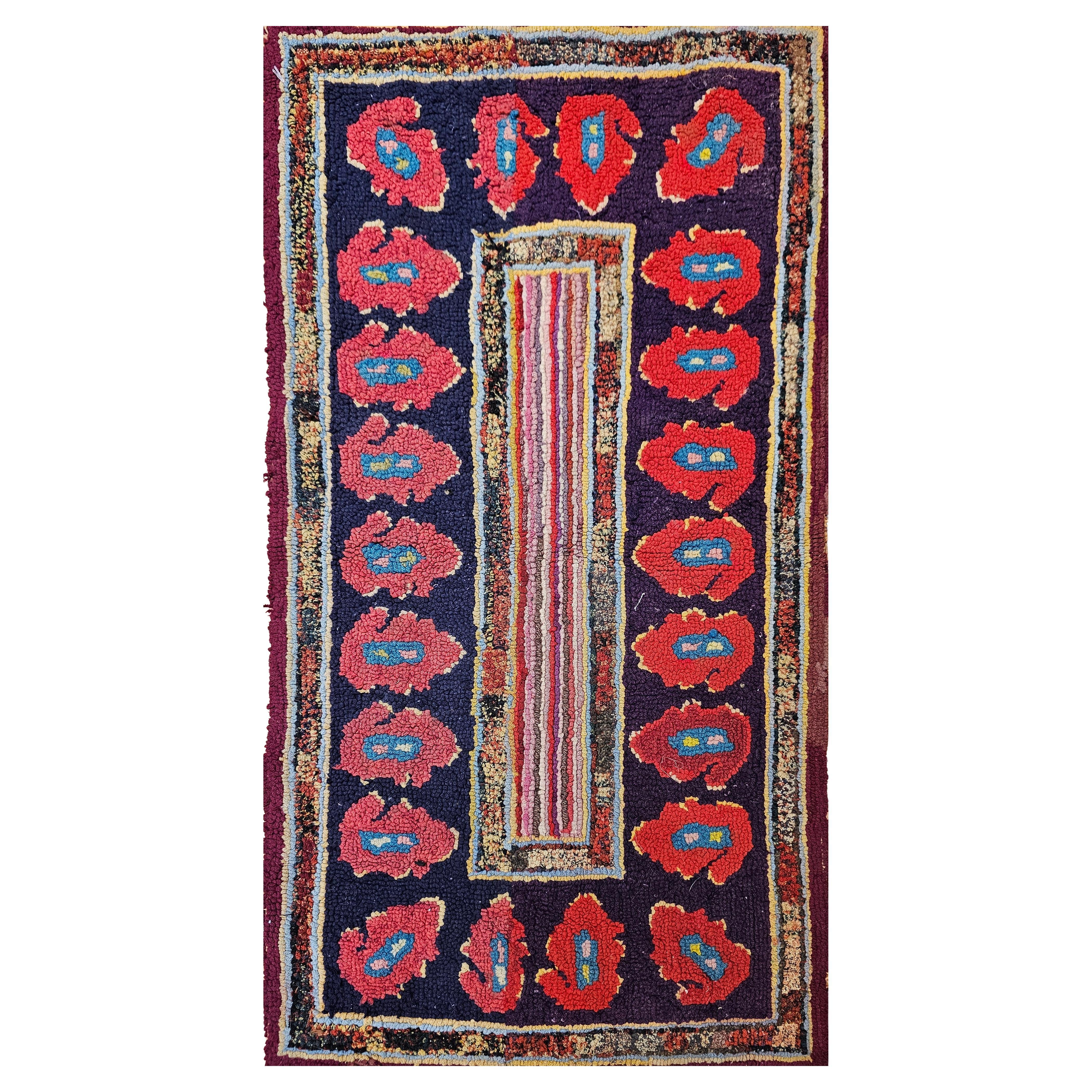Vintage American Hand Hooked Rug, Handwoven Floret Pattern, Folk Art Tapestry