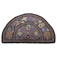 Antique American Hand-Hooked Rug with Half-Moon Floral Motif