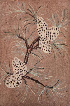 Vintage American Hand-Hooked Rug with Moth Motif