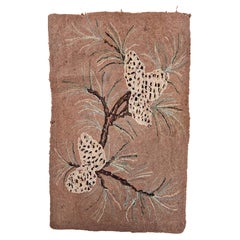 Vintage American Hand-Hooked Rug with Moth Motif