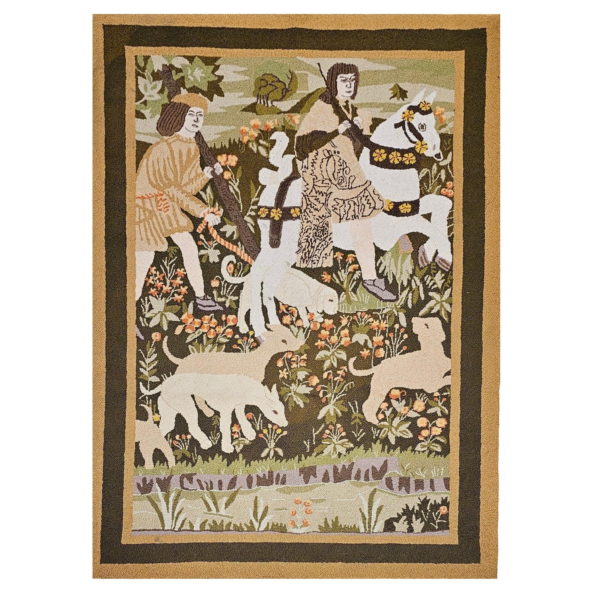 Amerikanischer Vintage-Teppich, handgeknüpft, aus Wolle und Baumwolle, mit Waldmotiv, 48” x 72”