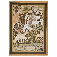 Vintage American Hand Hooked Rug, Wool & Cotton, Forest Scene Design, 48” x 72”