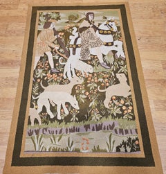 Vintage Hand-Hooked Forest Tapestry, Wool and Cotton, 20th Century