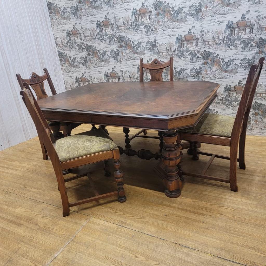 American Craftsman Vintage American Hardwood Dining Table and Chairs, Set of 5  For Sale
