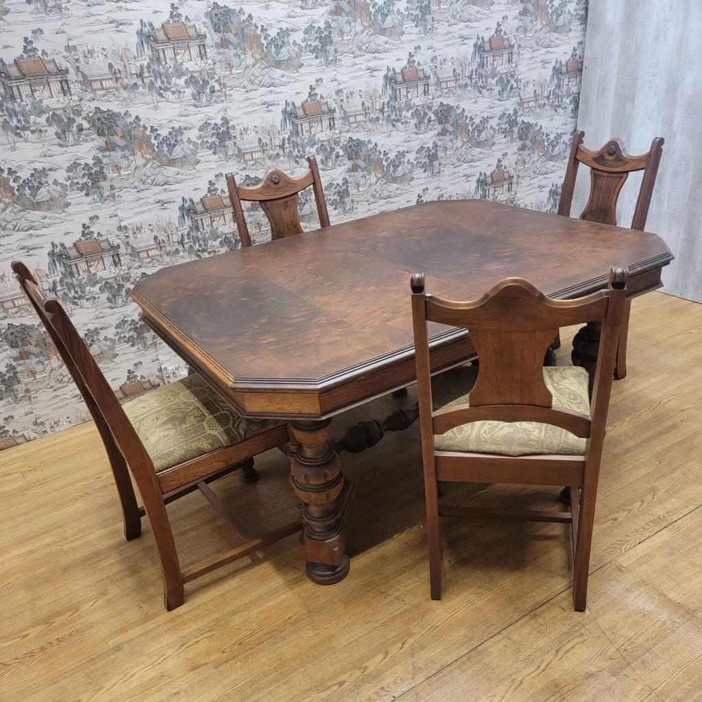 Hand-Crafted Vintage American Hardwood Dining Table and Chairs, Set of 5  For Sale