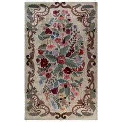 Vintage American Hooked Colorful Floral Handmade Wool Rug by Doris Leslie Blau