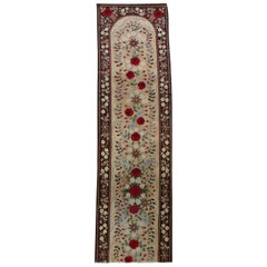 Vintage American Hooked Red Roses, Dark Brown & Ivory Wool Runner