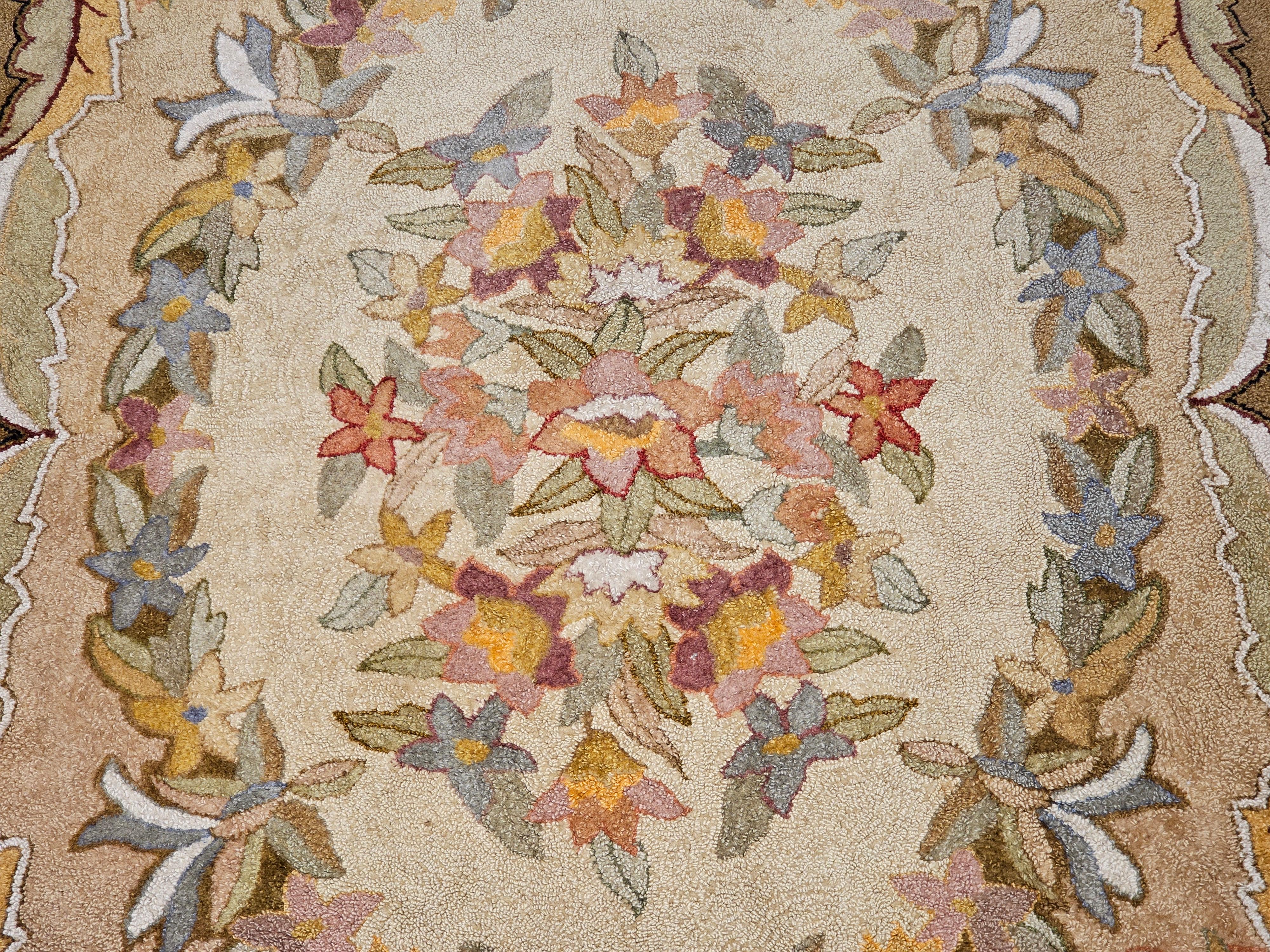 Vintage American Hand Hooked Rug in Floral Pattern in Green, Blue, Pink, Red In Good Condition For Sale In Barrington, IL