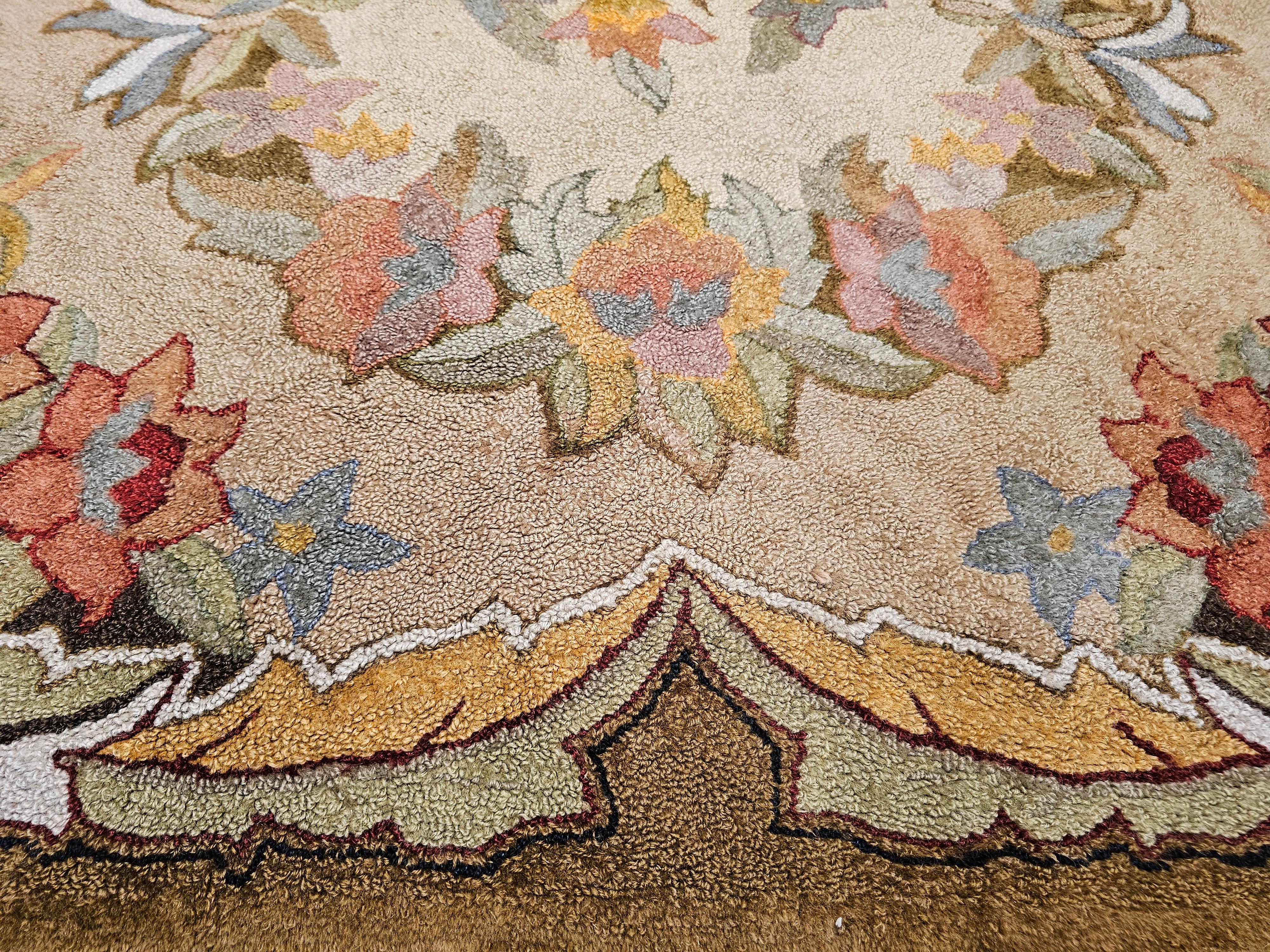 Vintage American Hand Hooked Rug in Floral Pattern in Green, Blue, Pink, Red For Sale 1