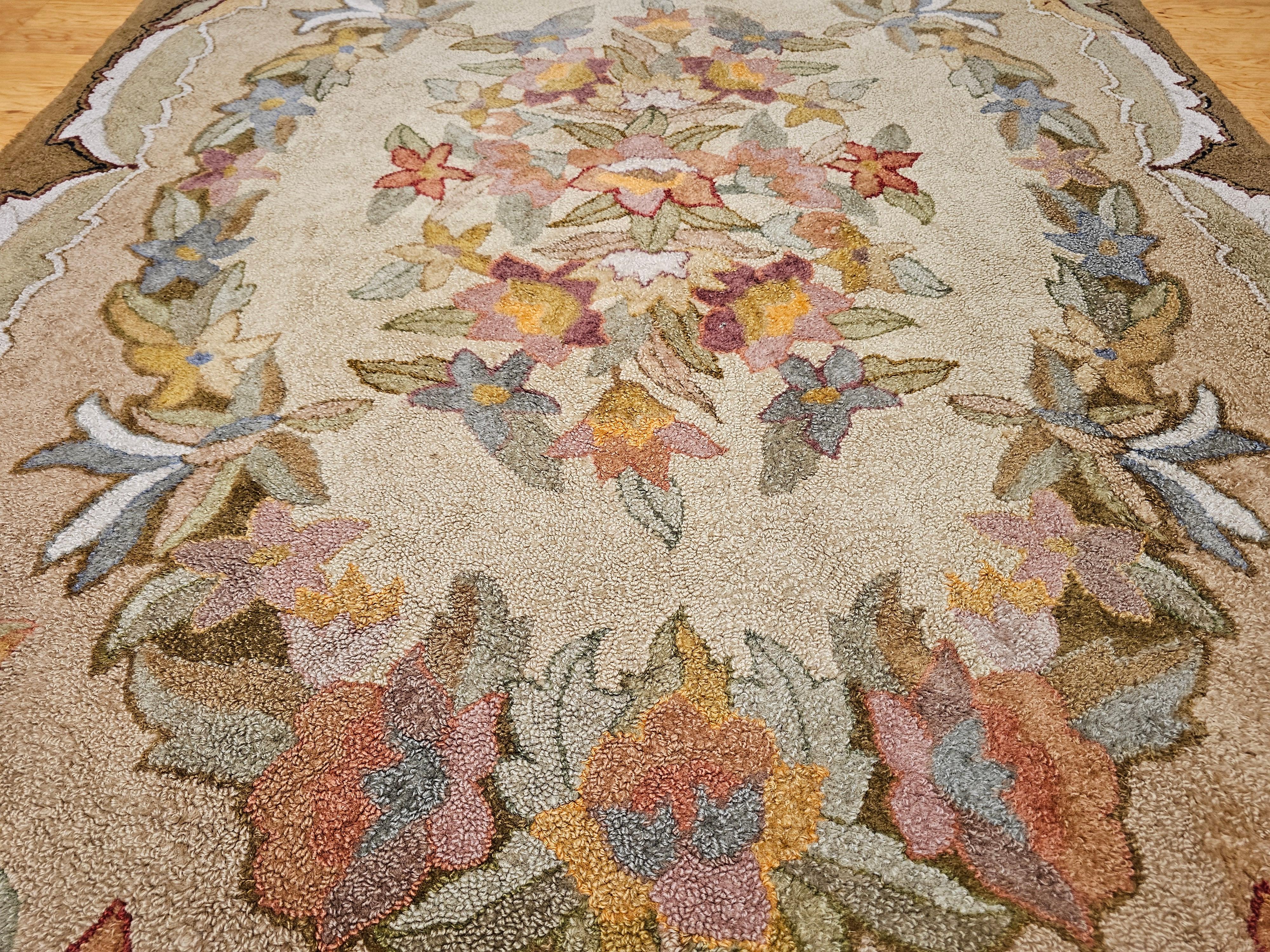 Vintage American Hand Hooked Rug in Floral Pattern in Green, Blue, Pink, Red For Sale 2
