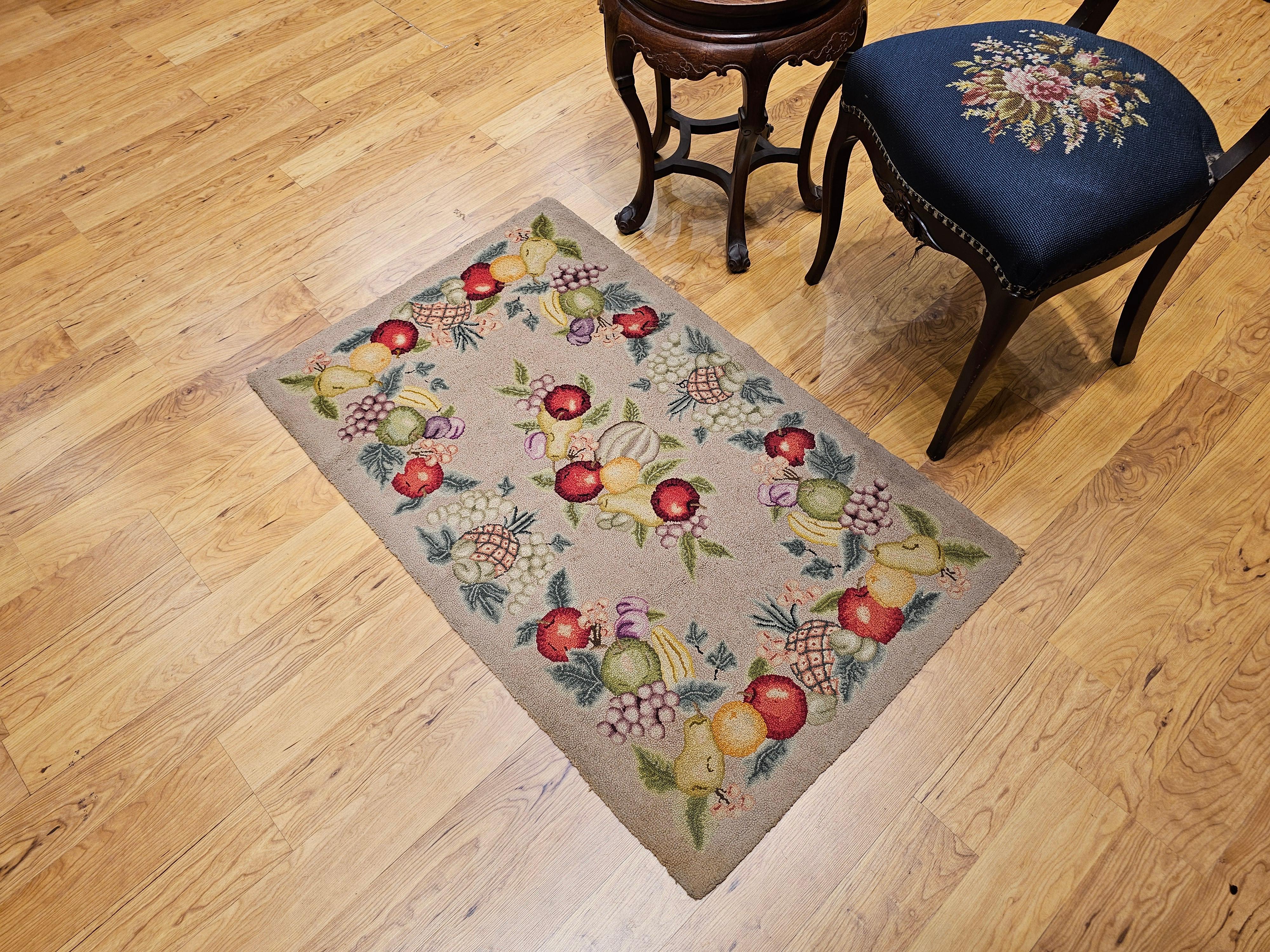 Vintage American Hooked Rug in Fruit Pattern For Sale 4