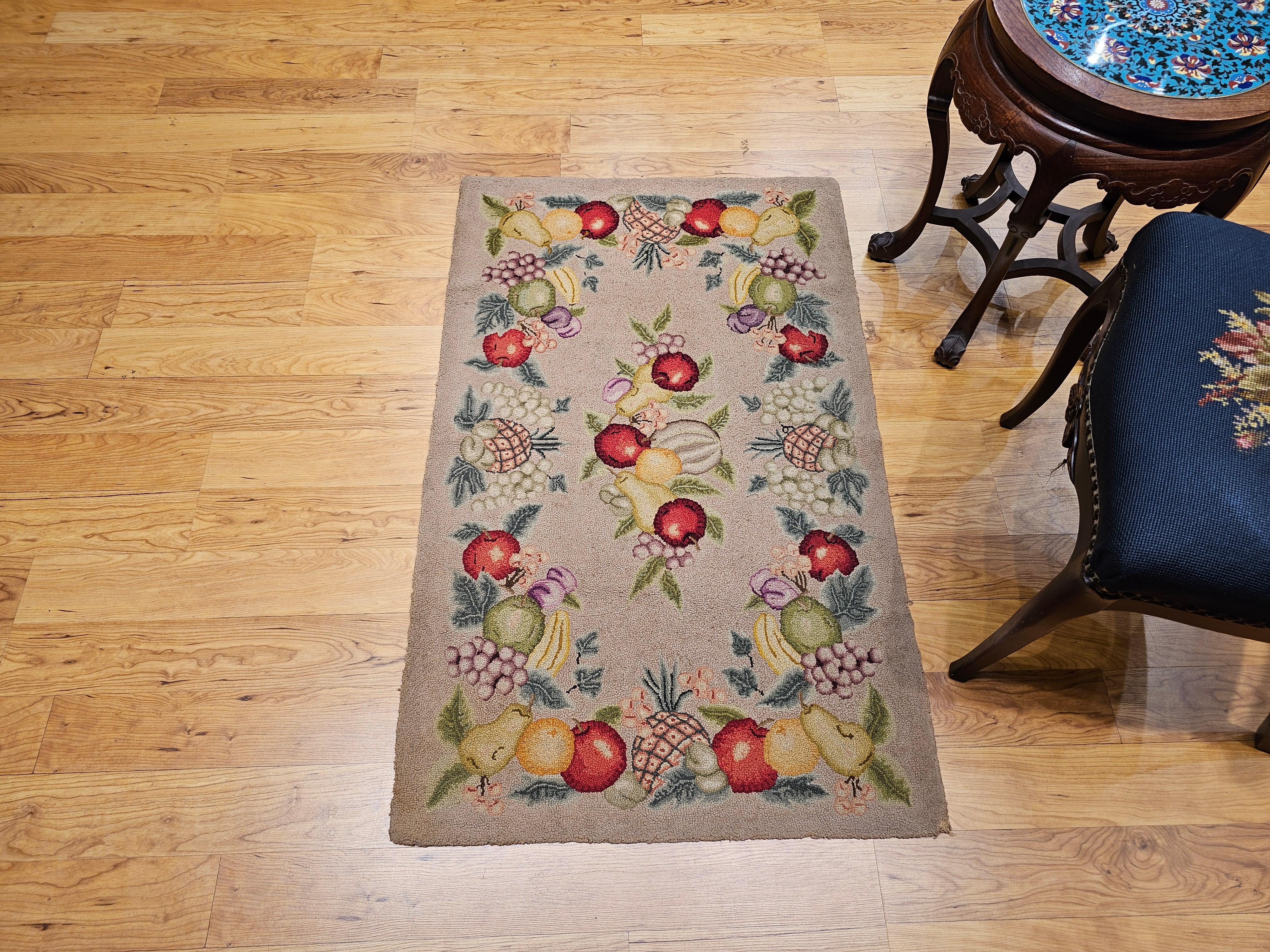 Vintage American Hooked Rug in Fruit Pattern For Sale 5