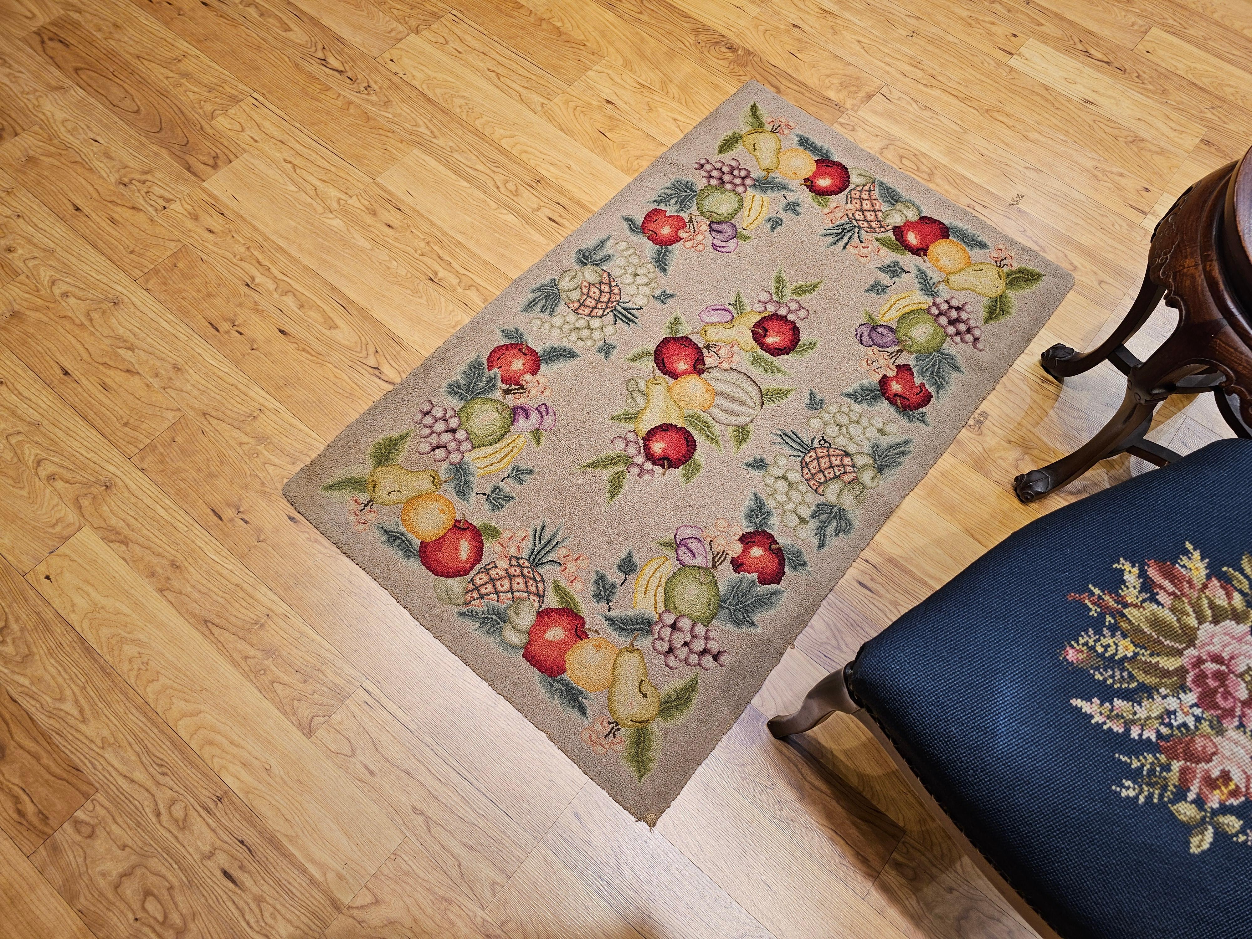 Vintage American Hooked Rug in Fruit Pattern For Sale 6