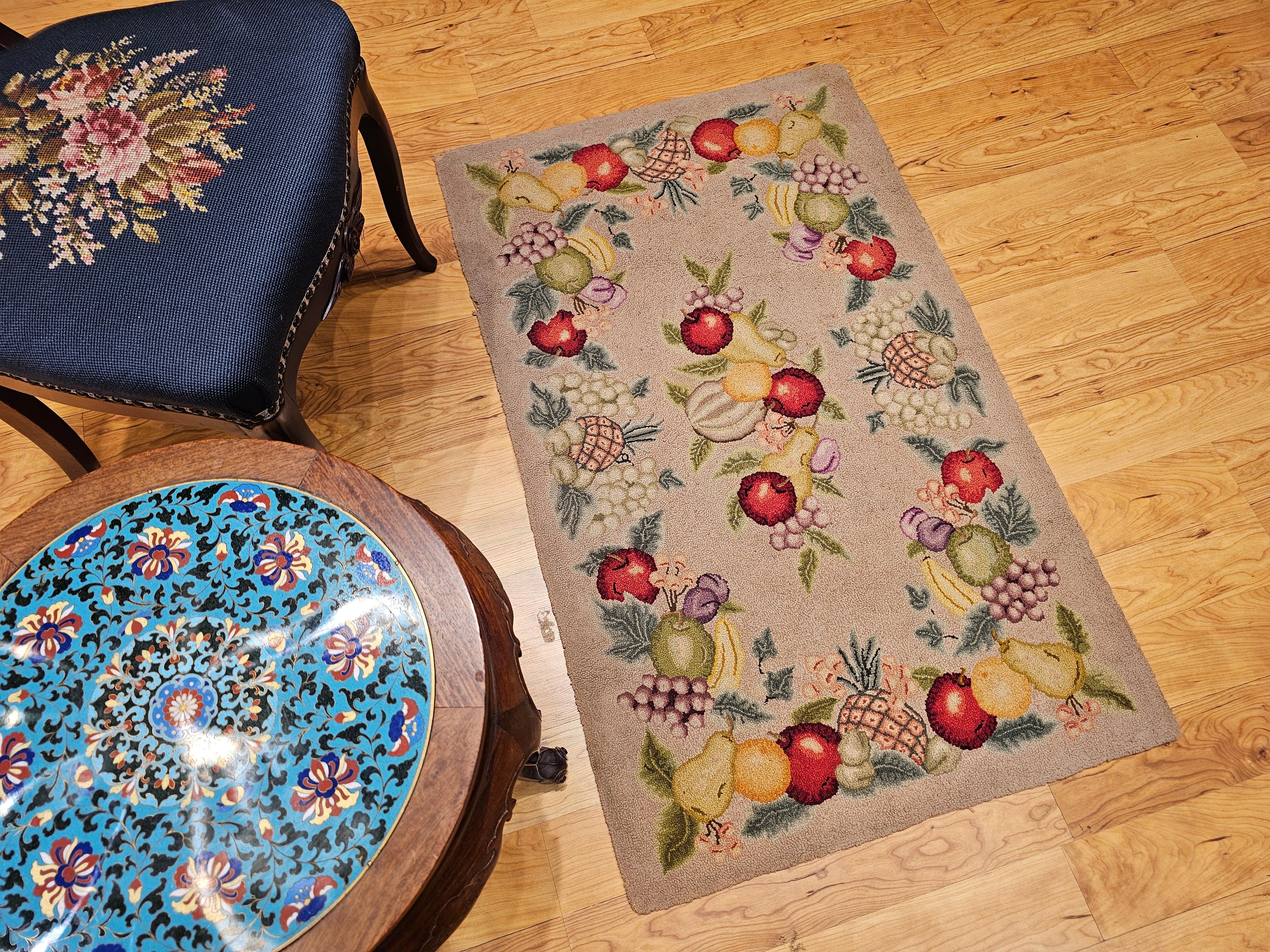 Vintage American Hooked Rug in Fruit Pattern For Sale 7