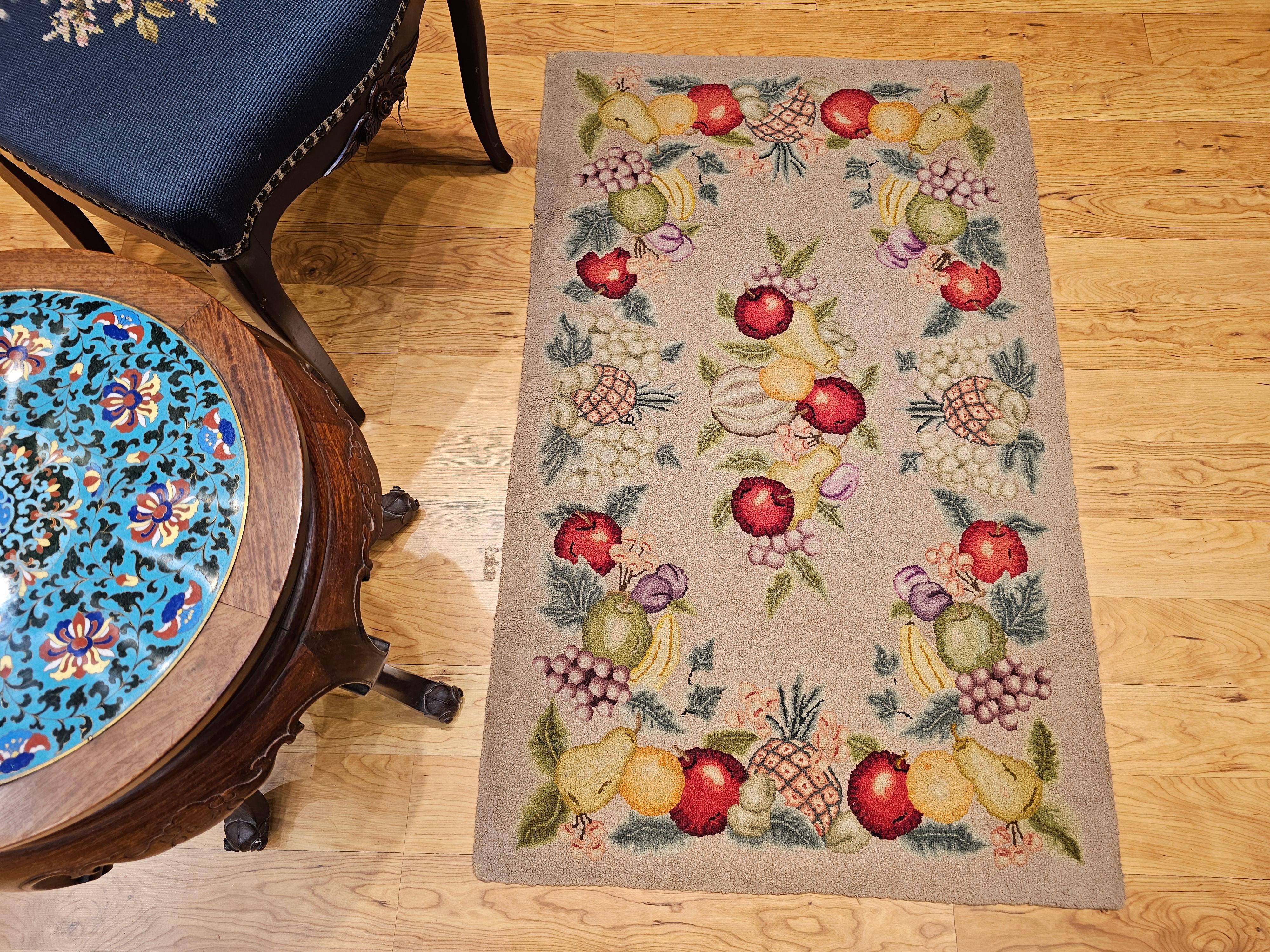 Vintage American Hooked Rug in Fruit Pattern For Sale 8