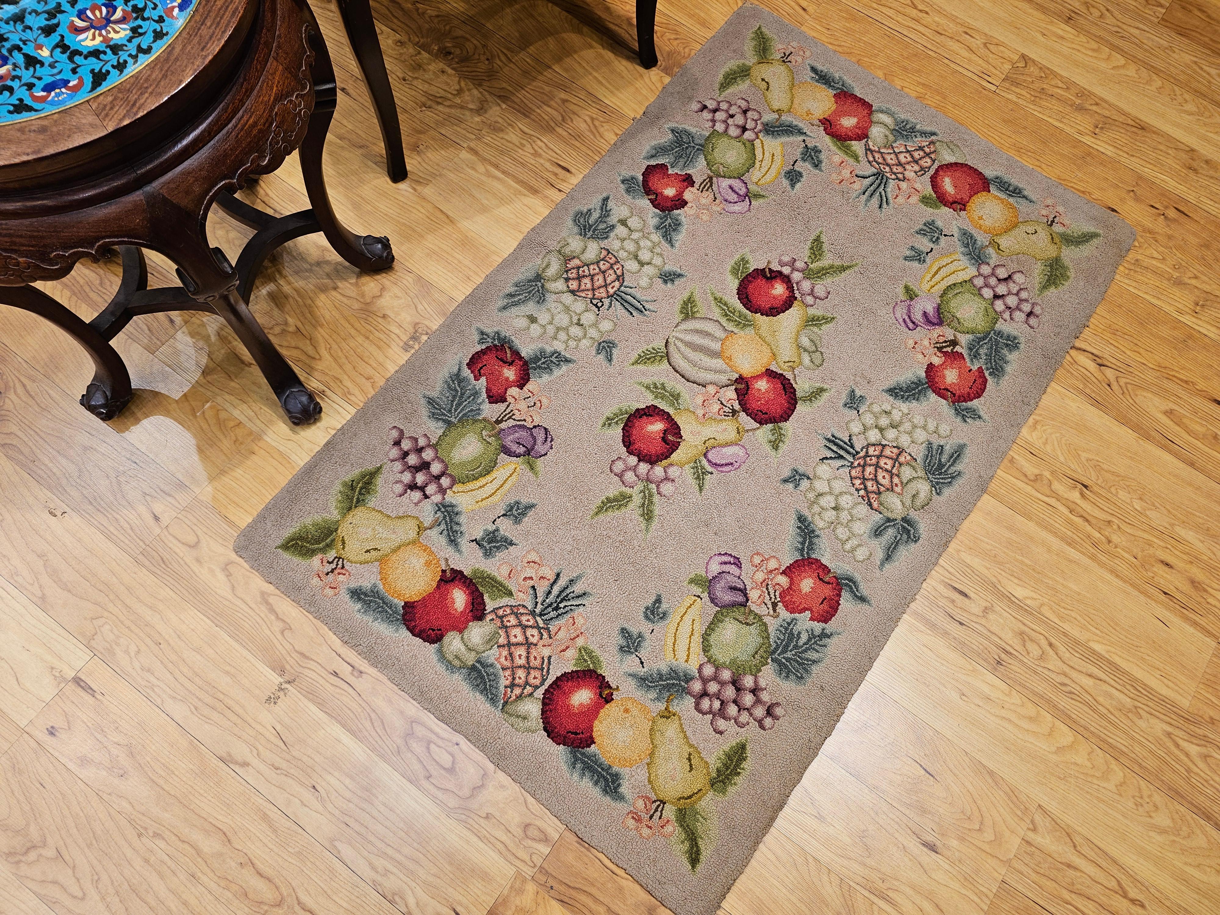 Vintage American Hooked Rug in Fruit Pattern For Sale 9