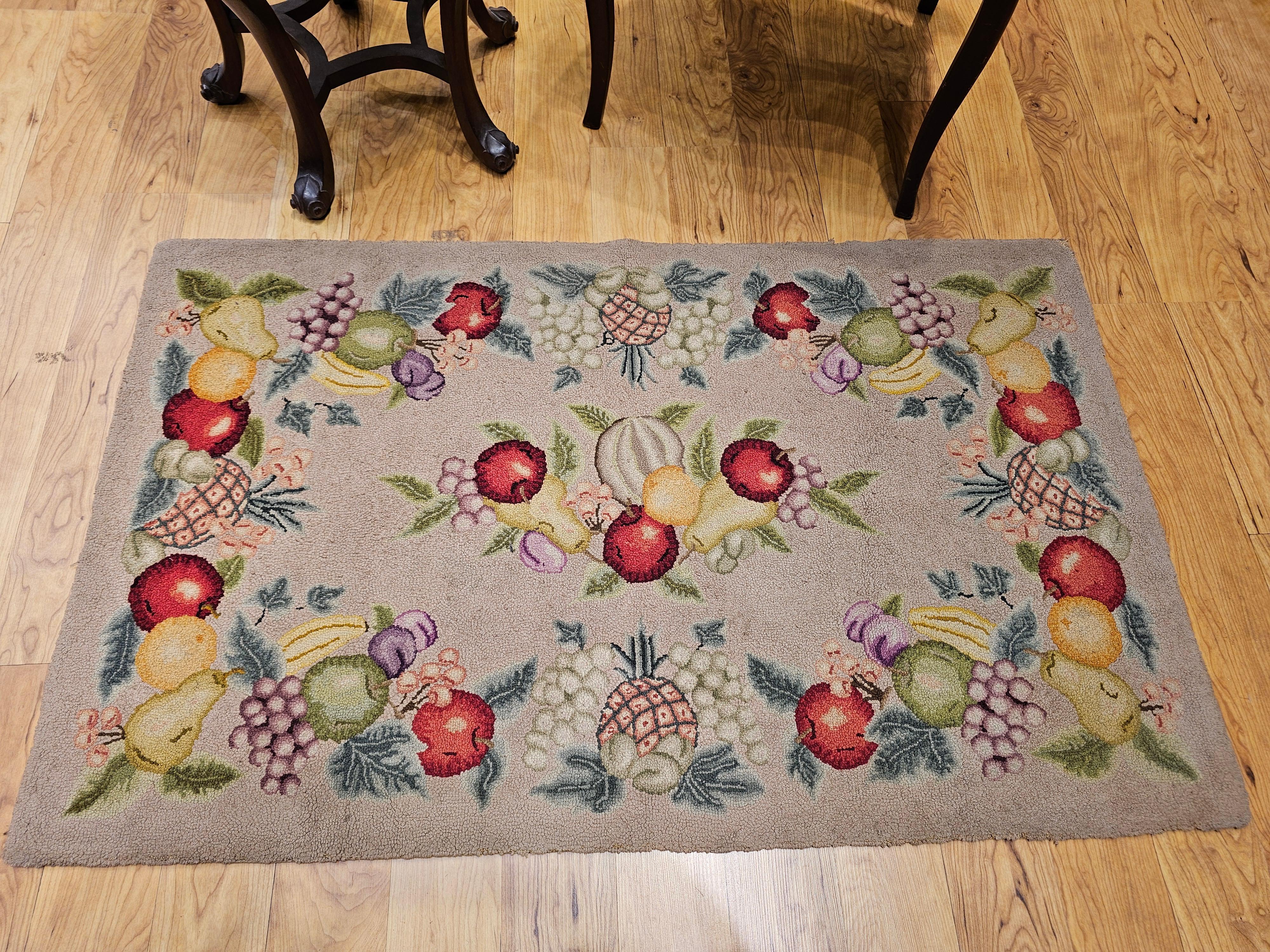 Vintage American Hooked Rug in Fruit Pattern For Sale 10