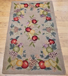 Vintage American Hooked Rug in Fruit Pattern