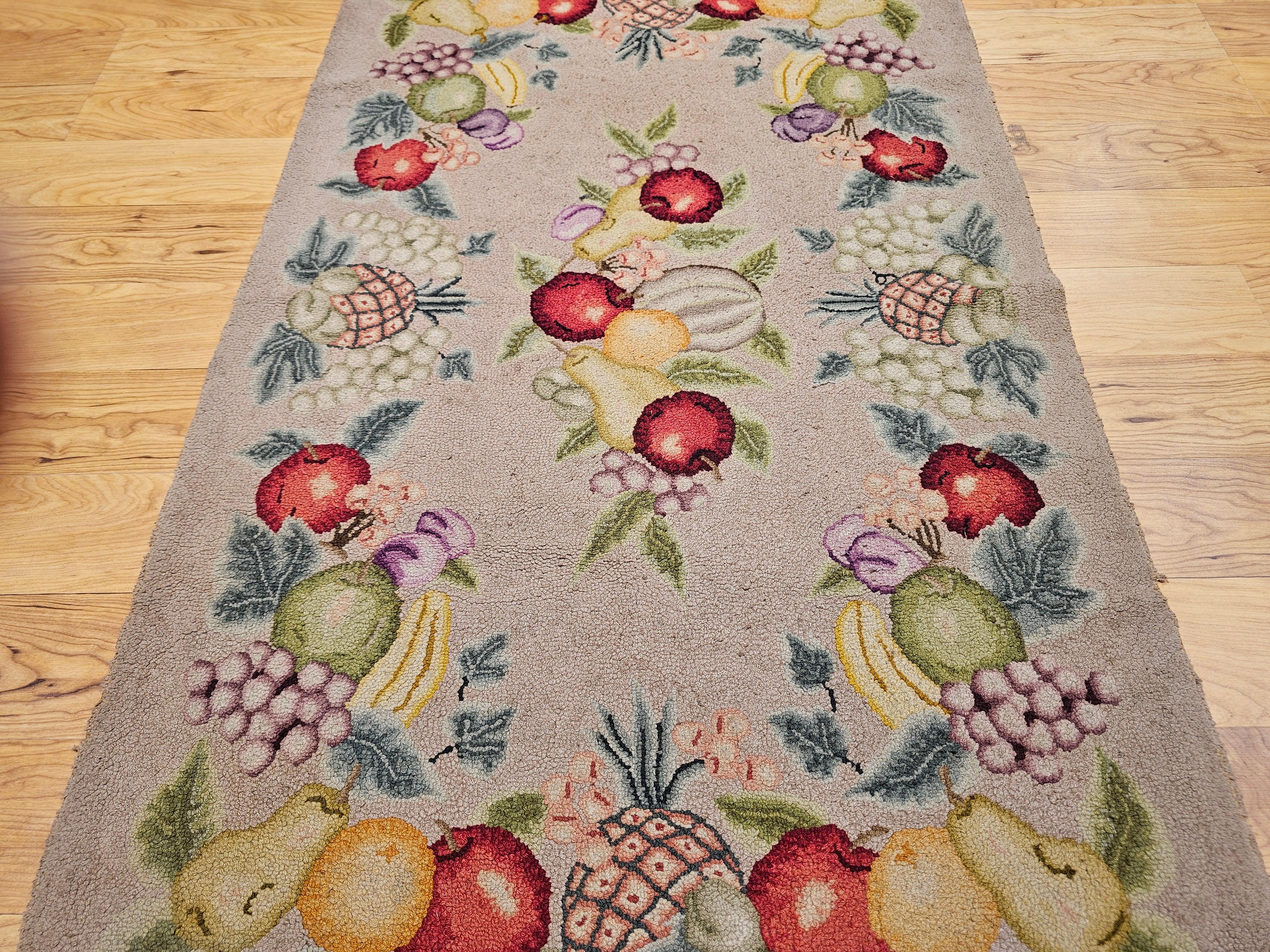 Early 20th Century Vintage American Hooked Rug in Fruit Pattern For Sale
