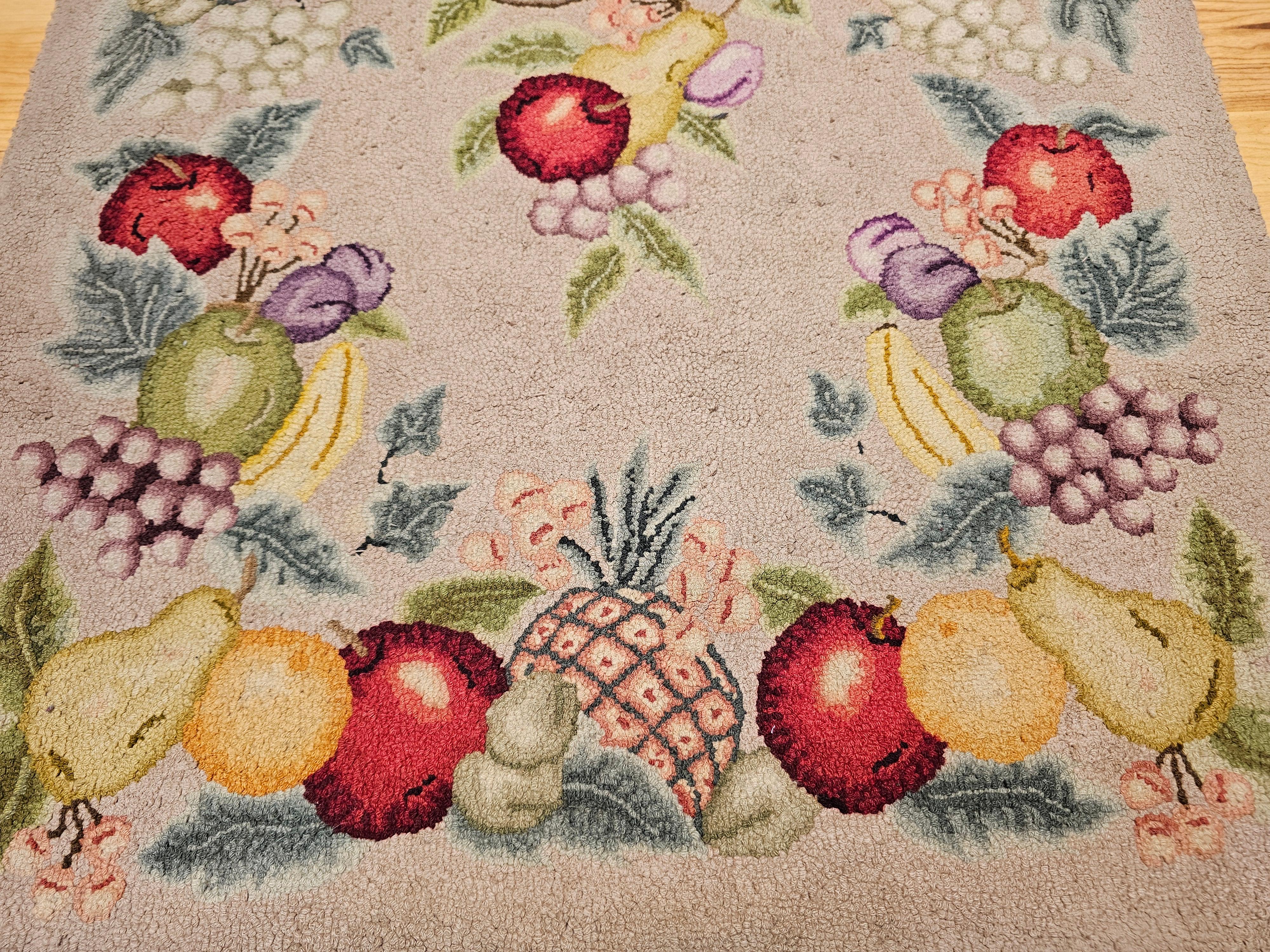 Vintage American Hooked Rug in Fruit Pattern For Sale 1
