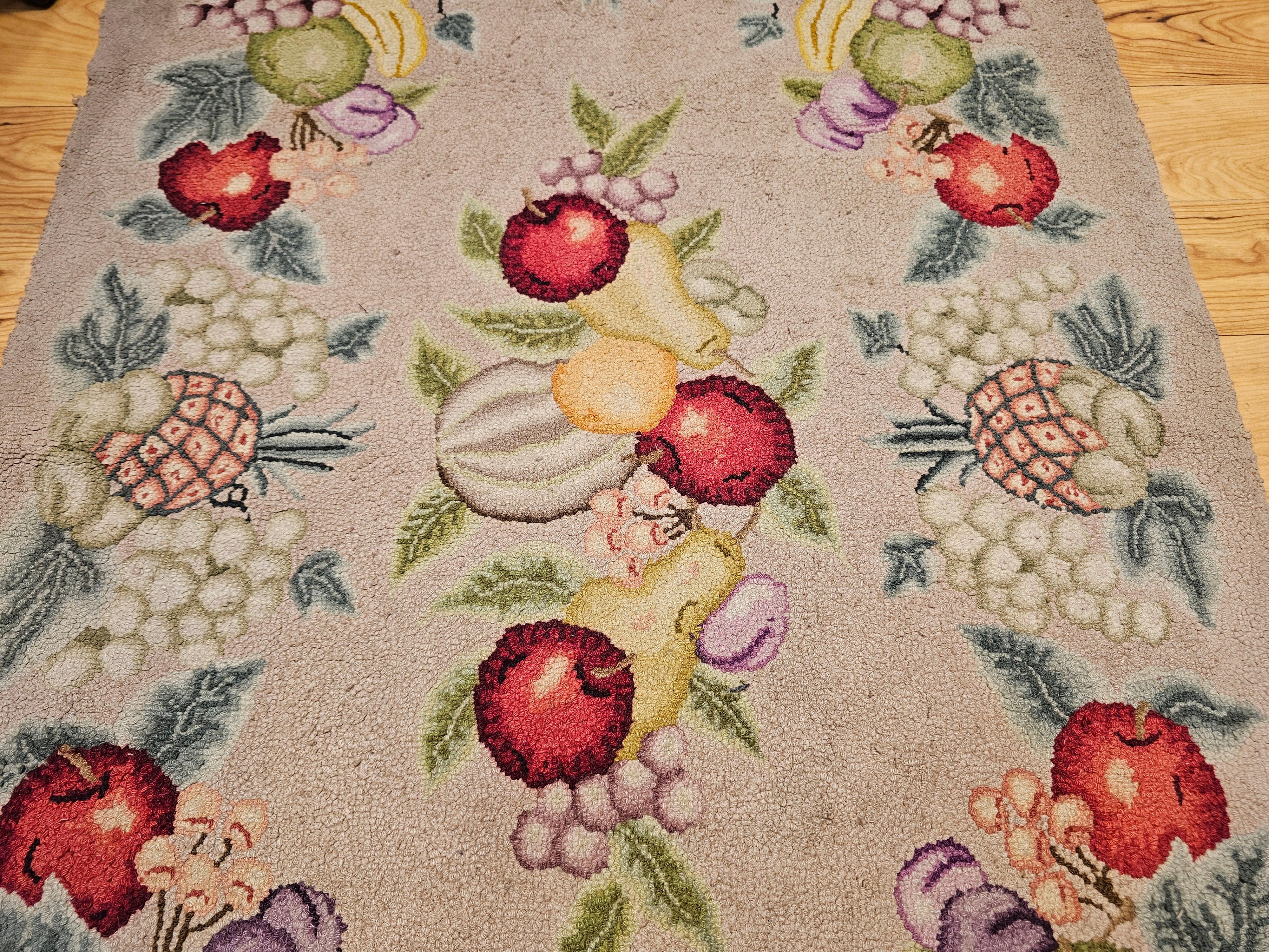 Vintage American Hooked Rug in Fruit Pattern For Sale 2