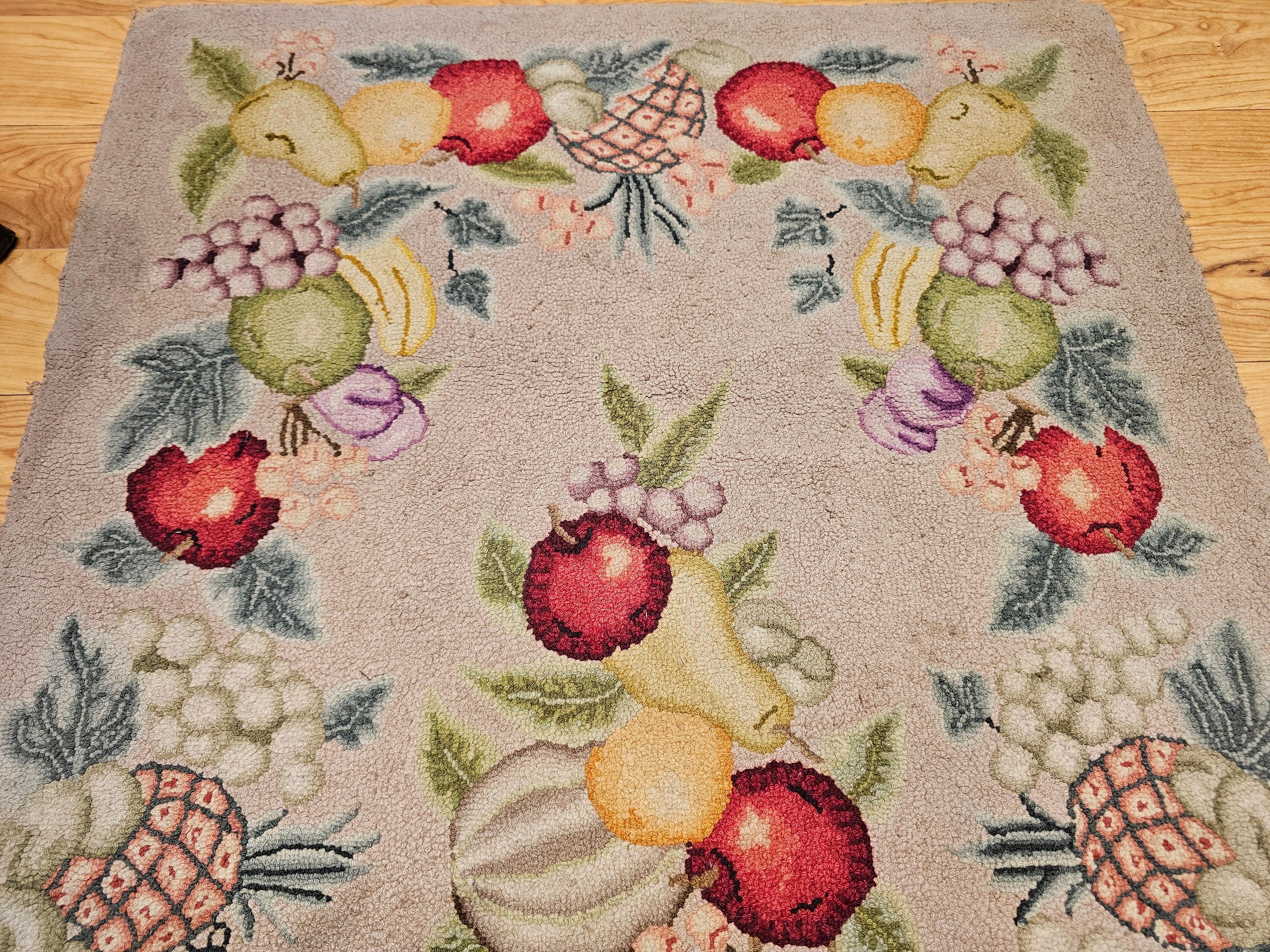 Vintage American Hooked Rug in Fruit Pattern For Sale 3