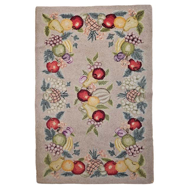 Vintage American Hand Hooked Rug in Block Pattern For Sale at 1stDibs