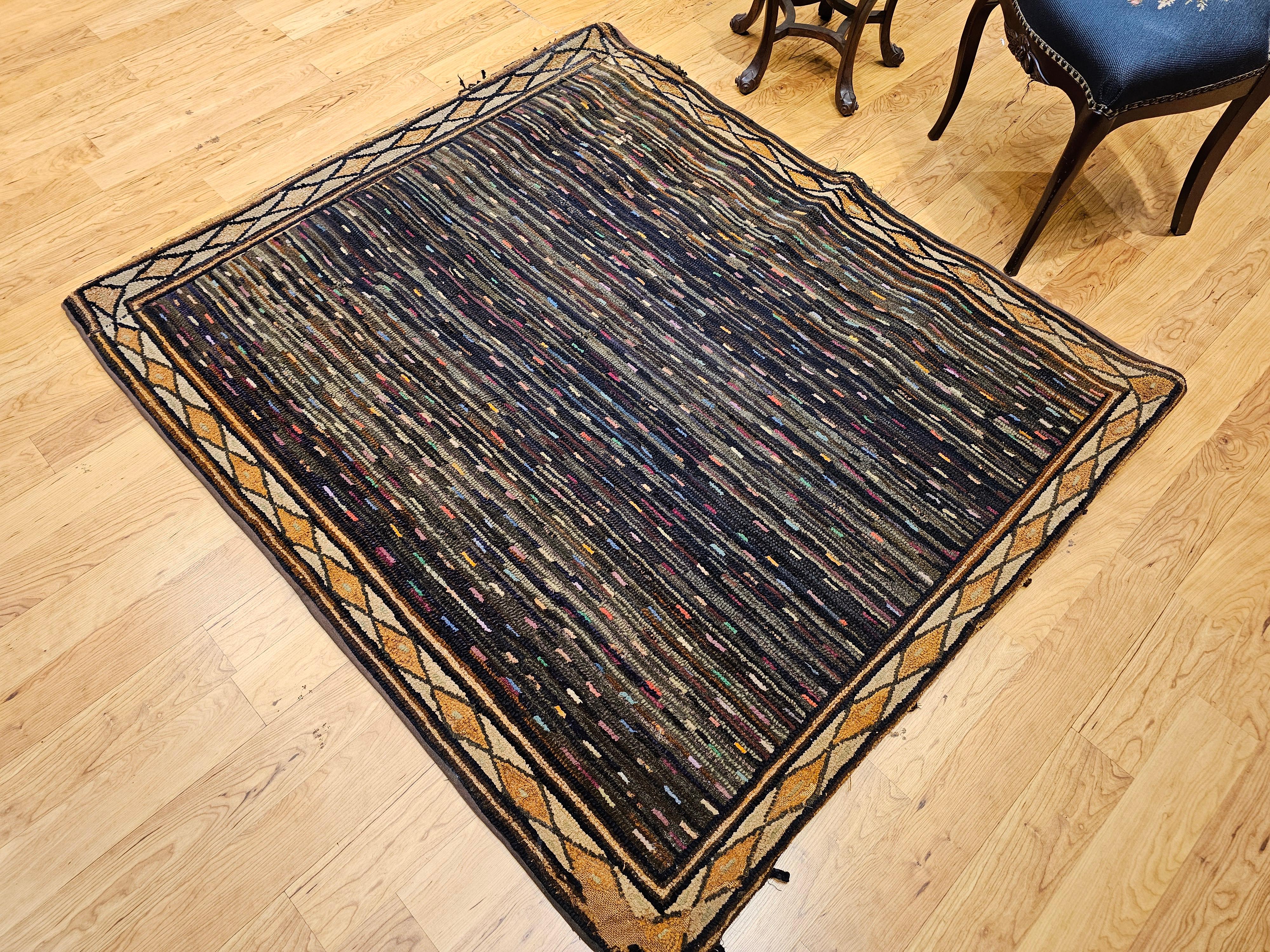 Vintage American Hand Hooked Area Rug in Allover Geometric Pattern For Sale 5