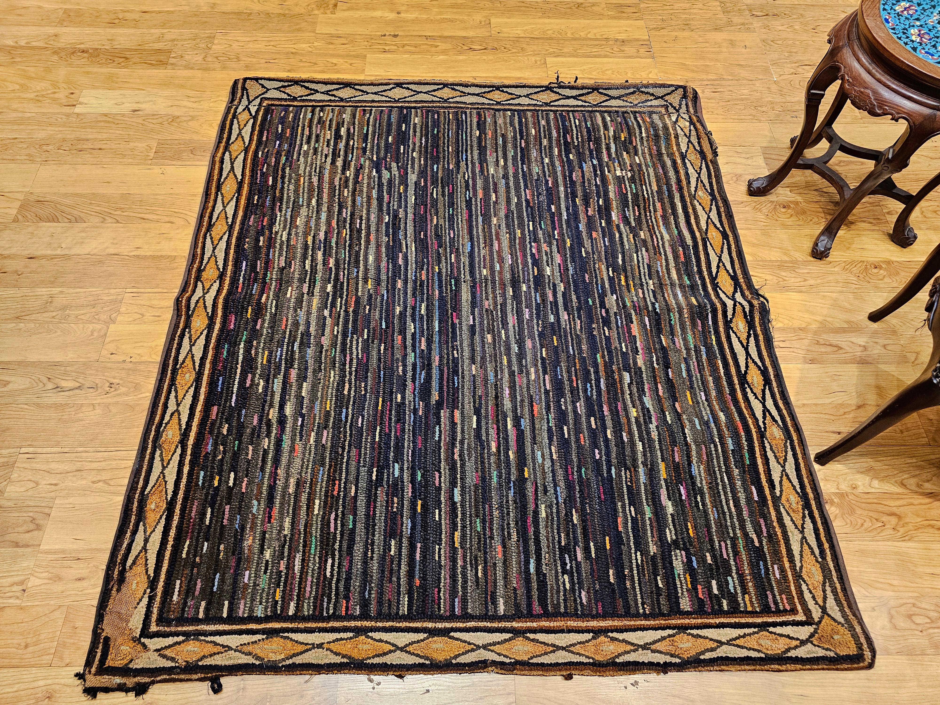 Vintage American Hand Hooked Area Rug in Allover Geometric Pattern For Sale 6