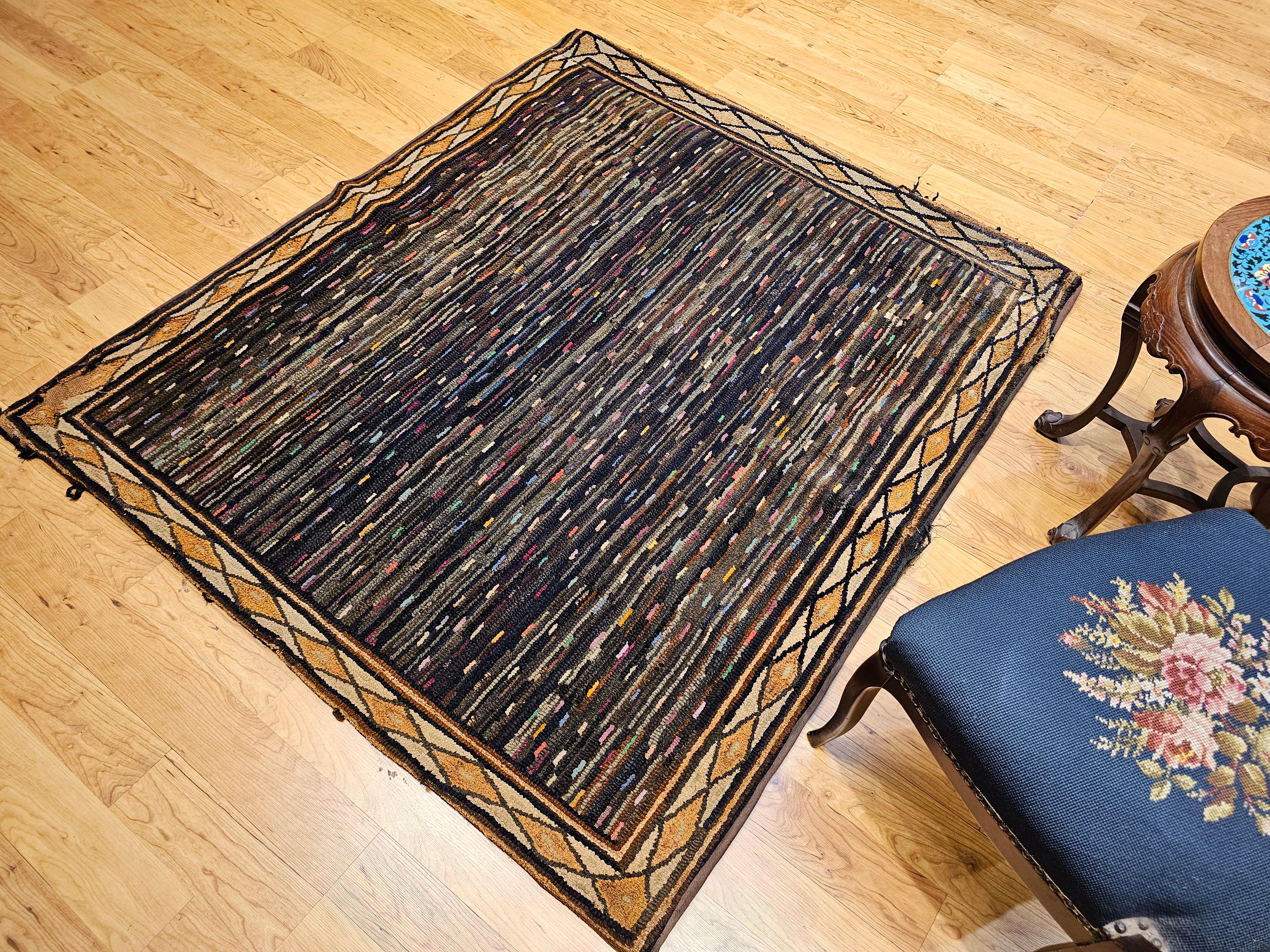 Vintage American Hand Hooked Area Rug in Allover Geometric Pattern For Sale 7