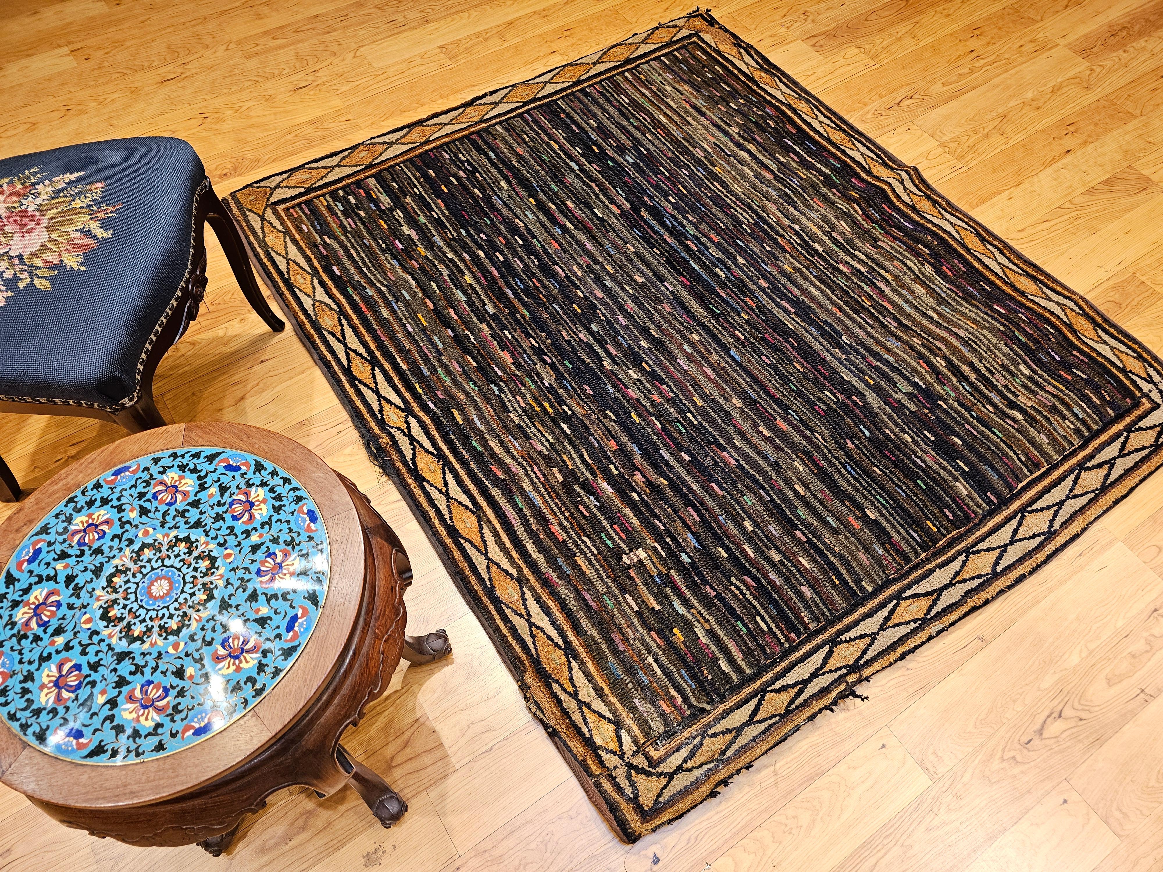 Vintage American Hand Hooked Area Rug in Allover Geometric Pattern For Sale 8