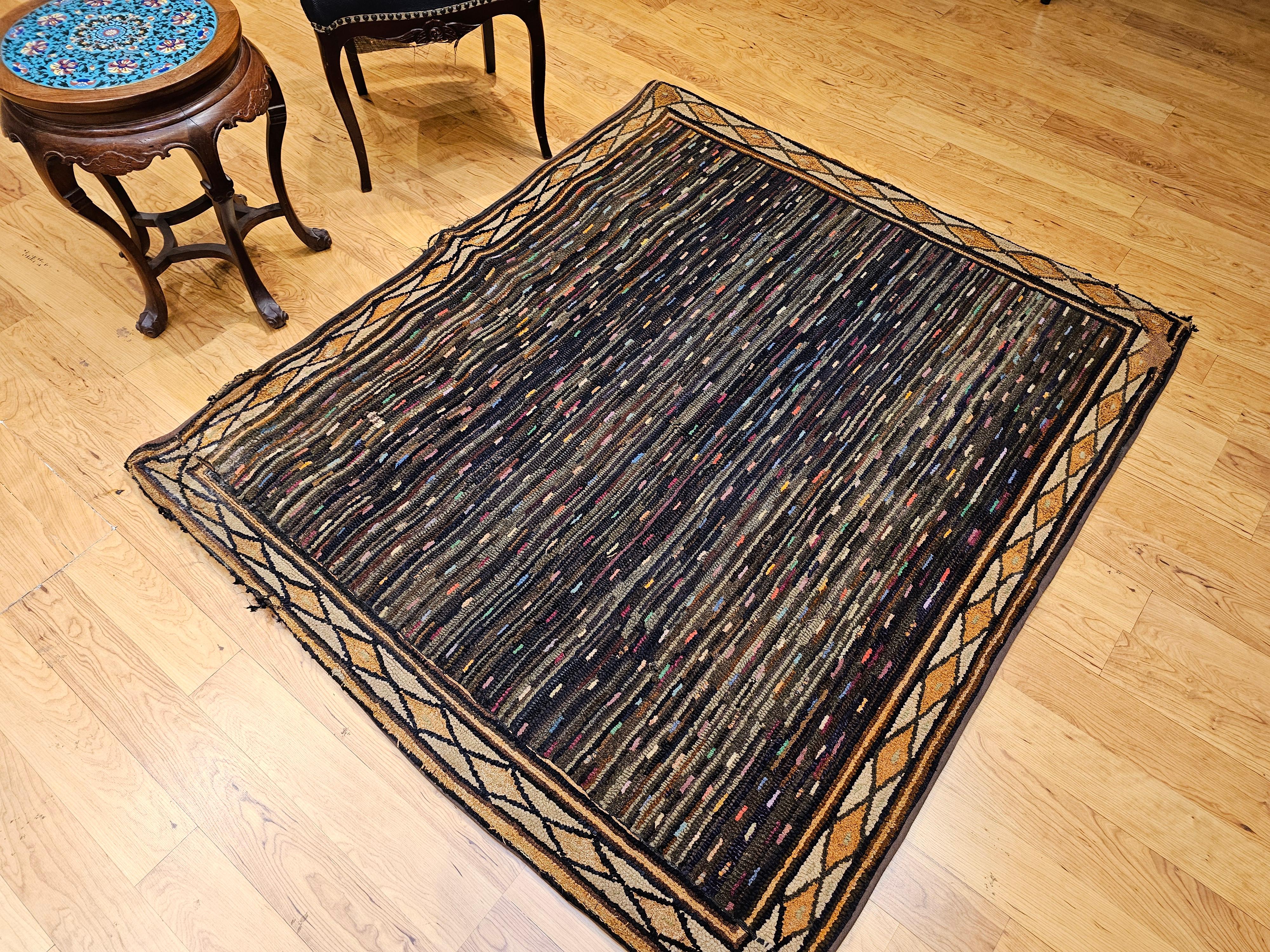 Vintage American Hand Hooked Area Rug in Allover Geometric Pattern For Sale 10