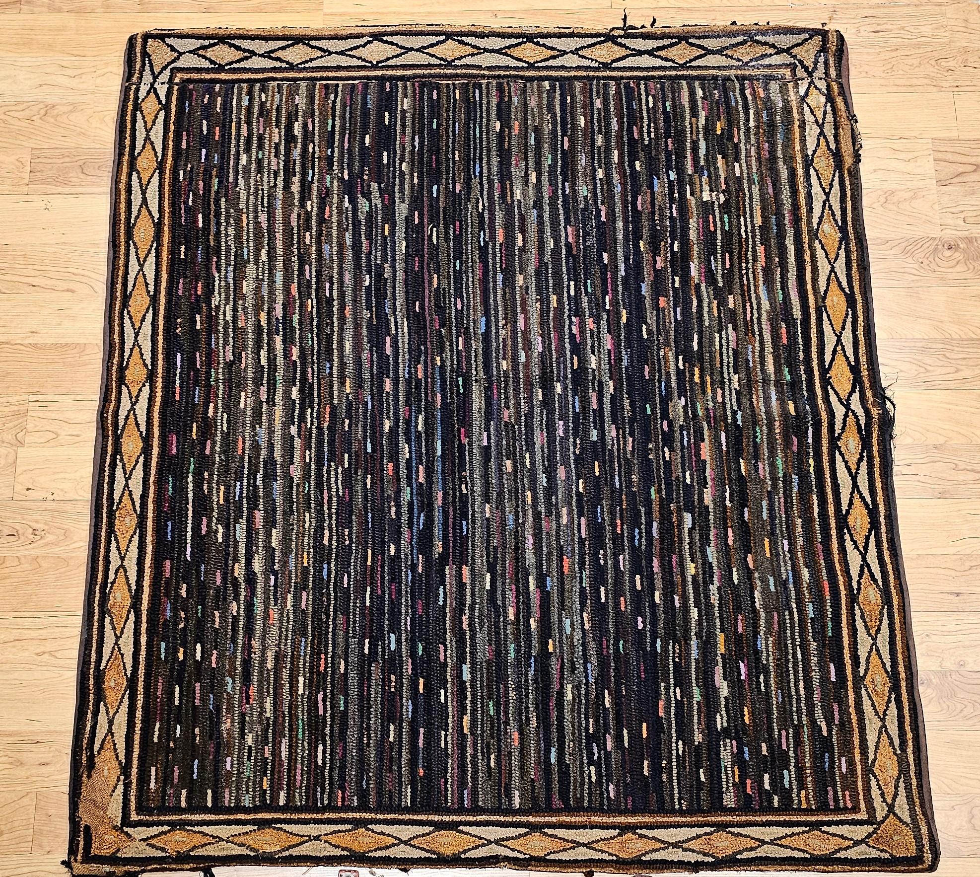 Vintage American Hand Hooked Area Rug in Allover Geometric Pattern For Sale 12