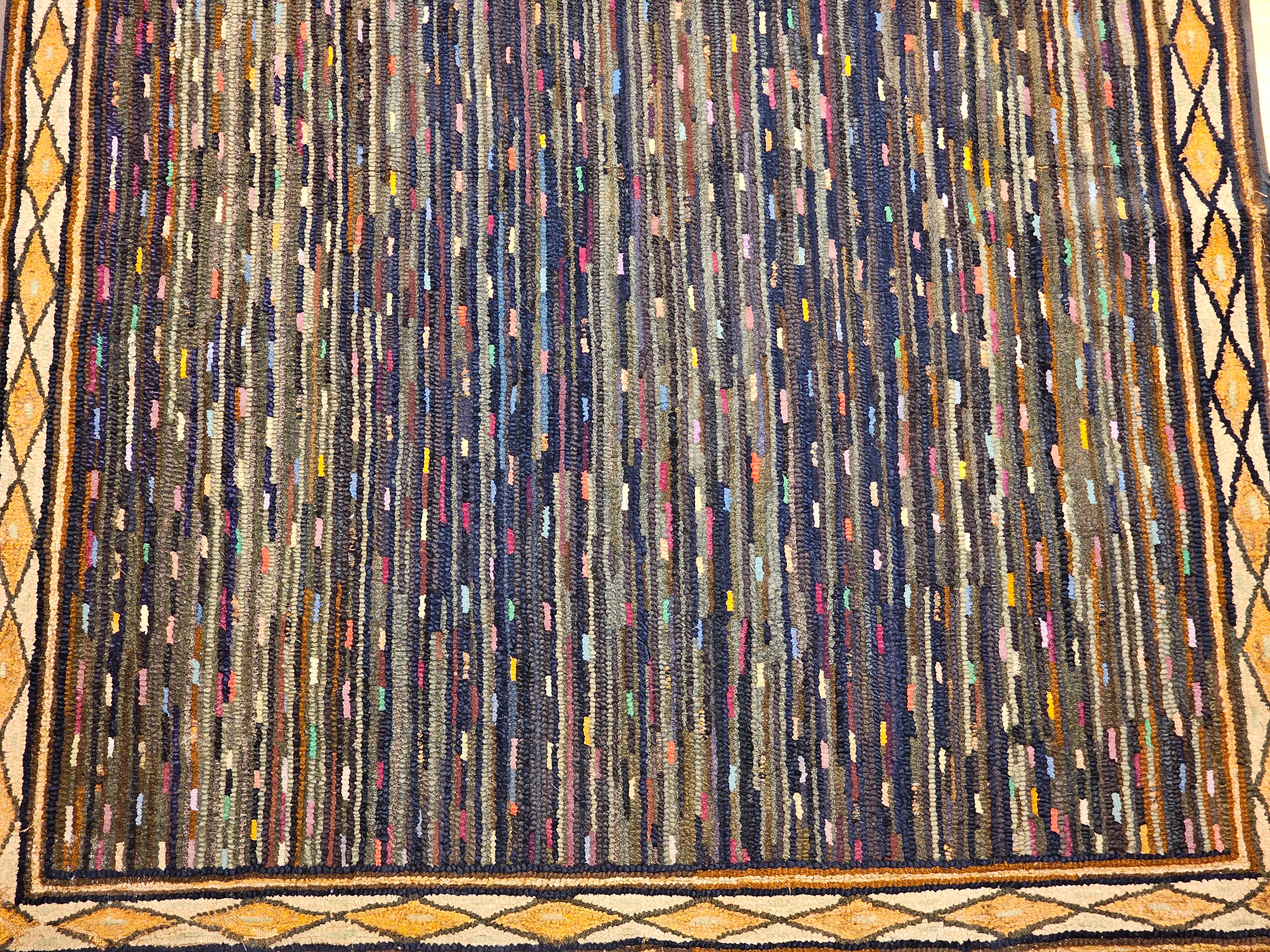 Hand-Crafted Vintage American Hand Hooked Area Rug in Allover Geometric Pattern For Sale