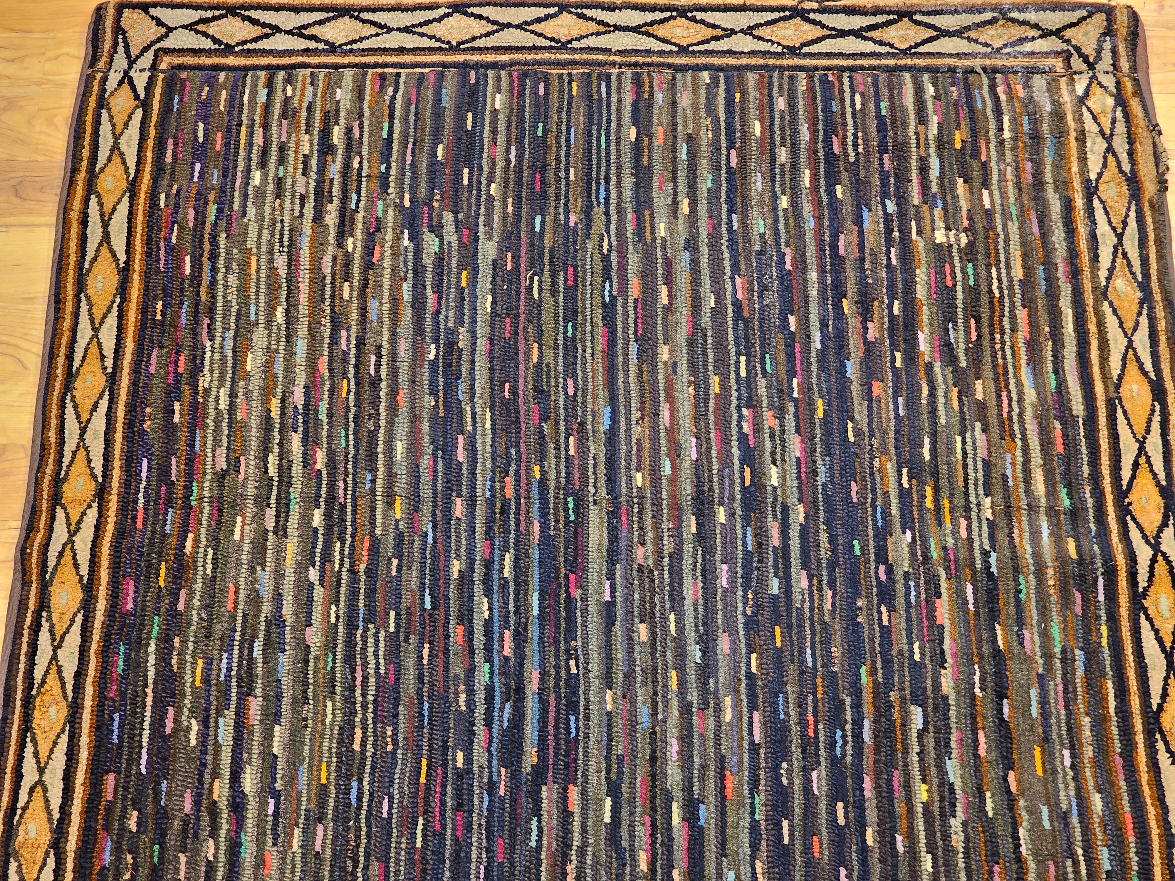 20th Century Vintage American Hand Hooked Area Rug in Allover Geometric Pattern For Sale