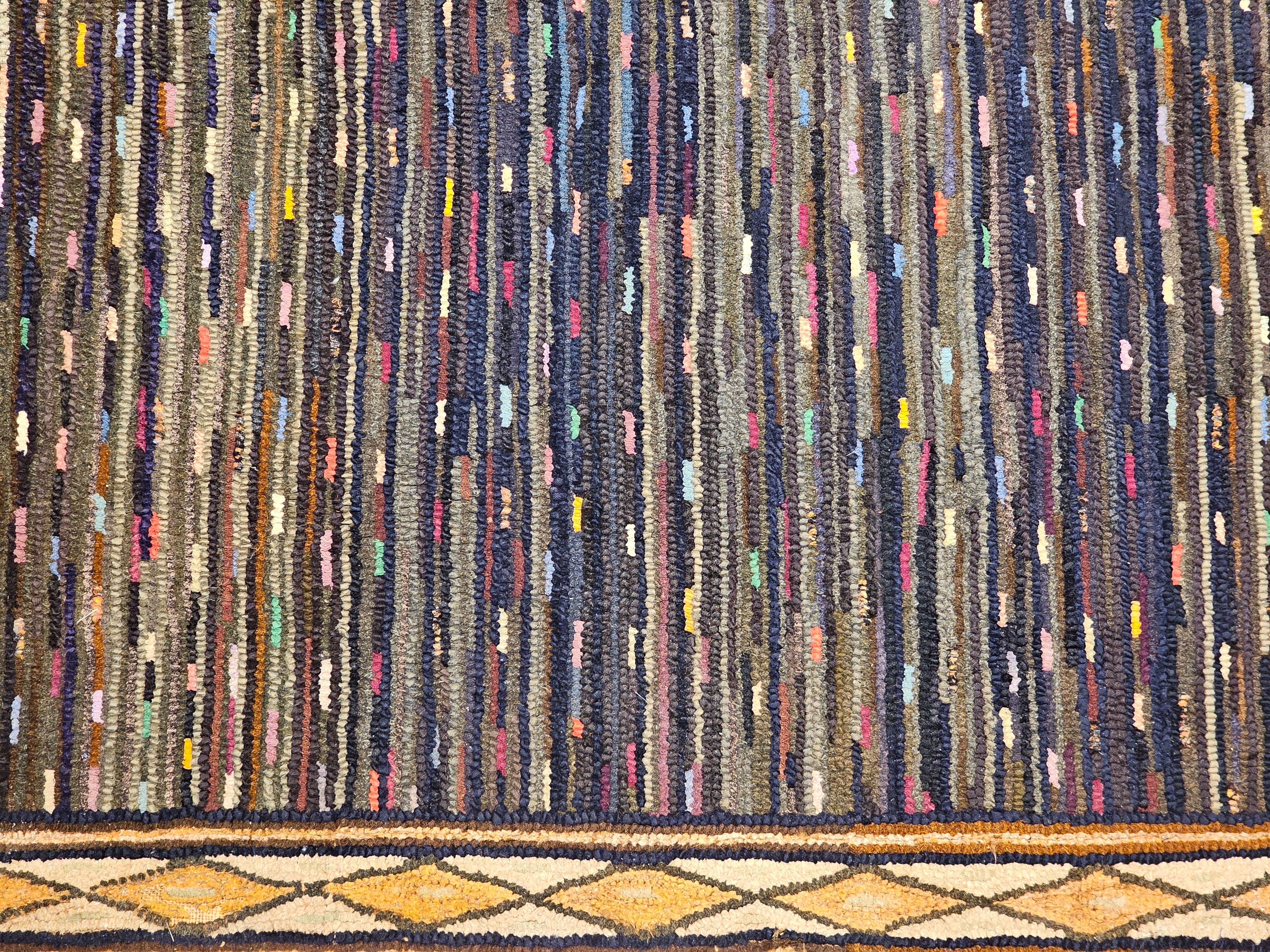 Wool Vintage American Hand Hooked Area Rug in Allover Geometric Pattern For Sale