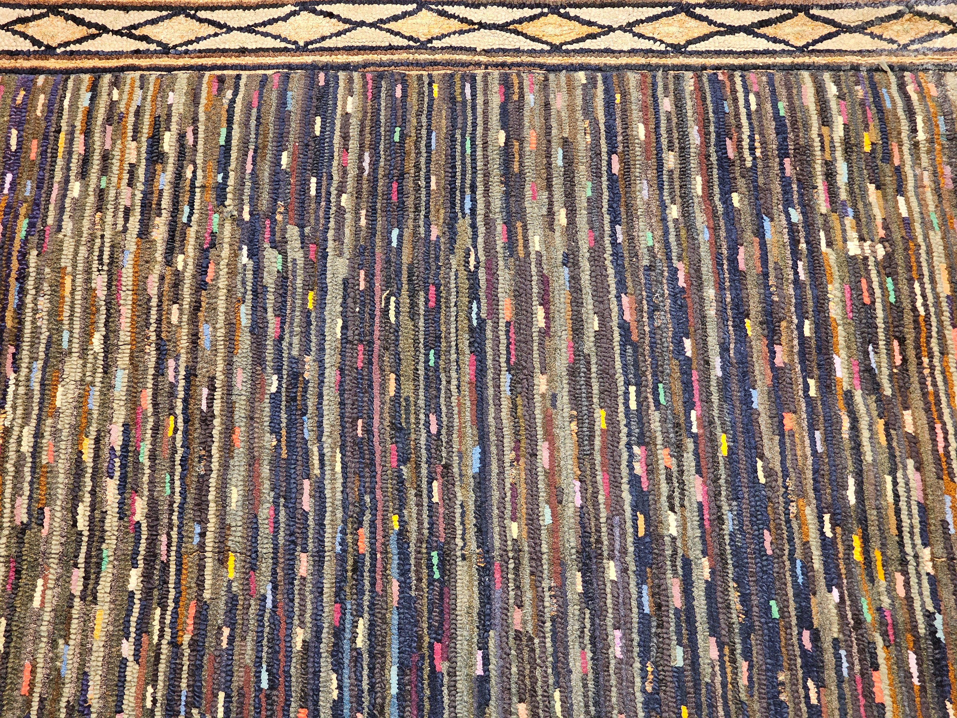 Vintage American Hand Hooked Area Rug in Allover Geometric Pattern For Sale 2