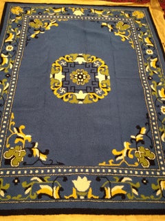 Vintage American Hooked Rug Inspired by Antique Peking Design