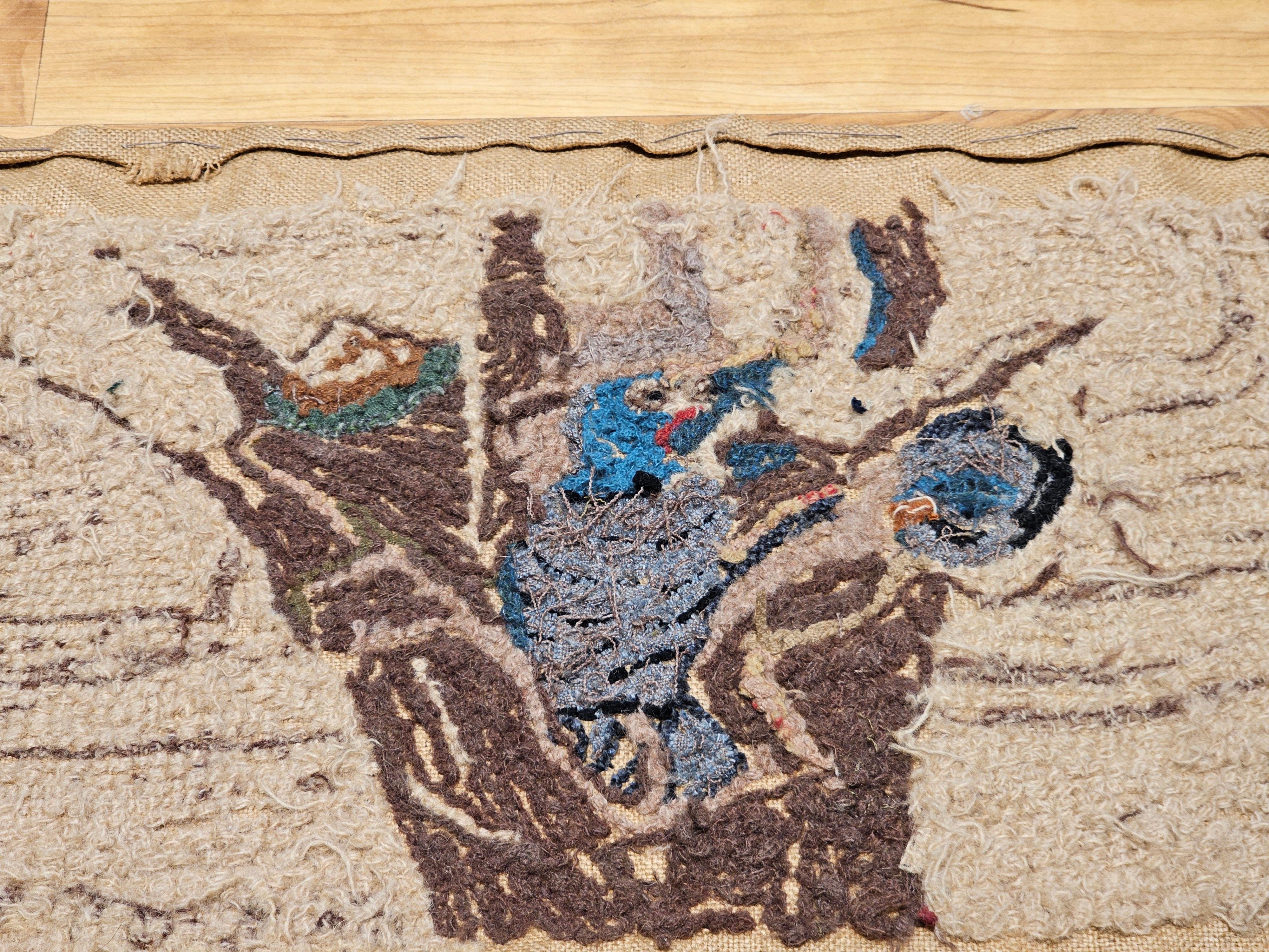 Vintage American Hooked Rug of Birds in Tree Nest in Lavender, Brown, Blue, Red For Sale 5