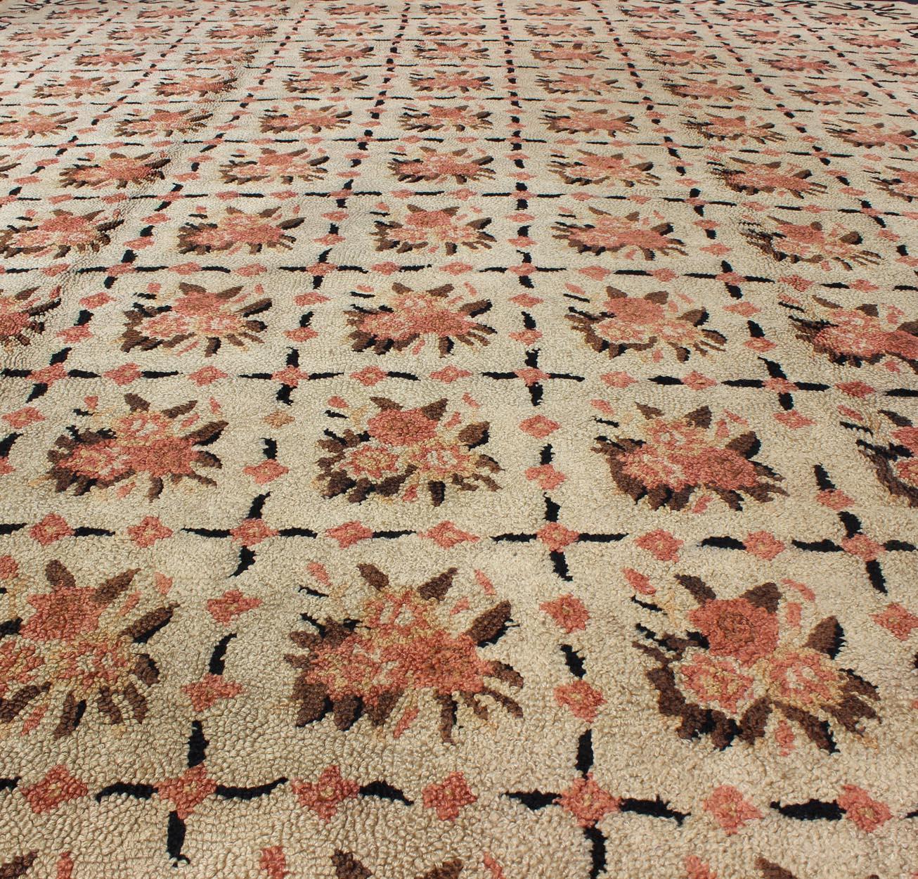Vintage American Hooked Rug with All-Over Checkered Pattern of Floral Bouquets 4