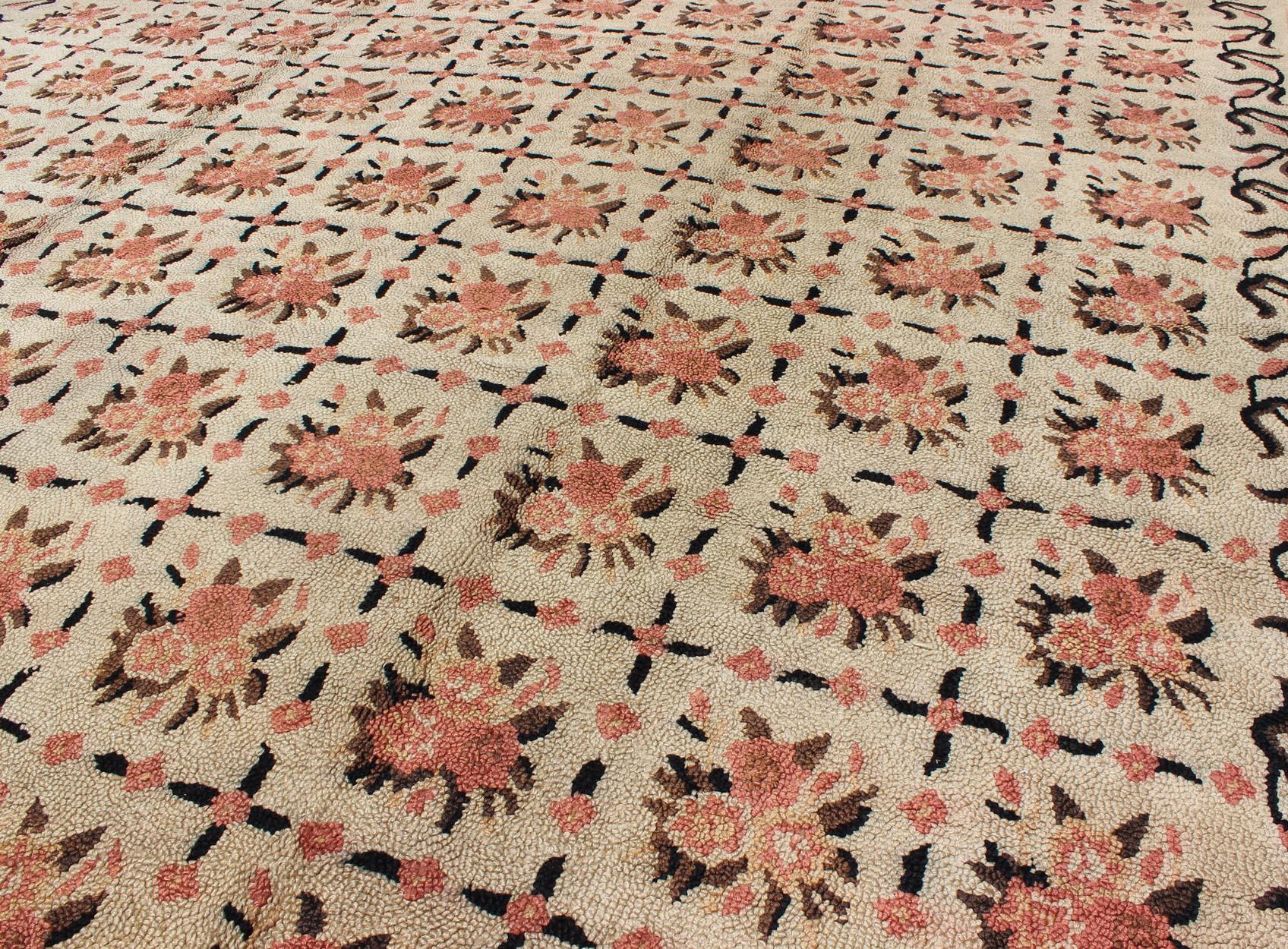 Vintage American Hooked Rug with All-Over Checkered Pattern of Floral Bouquets 5