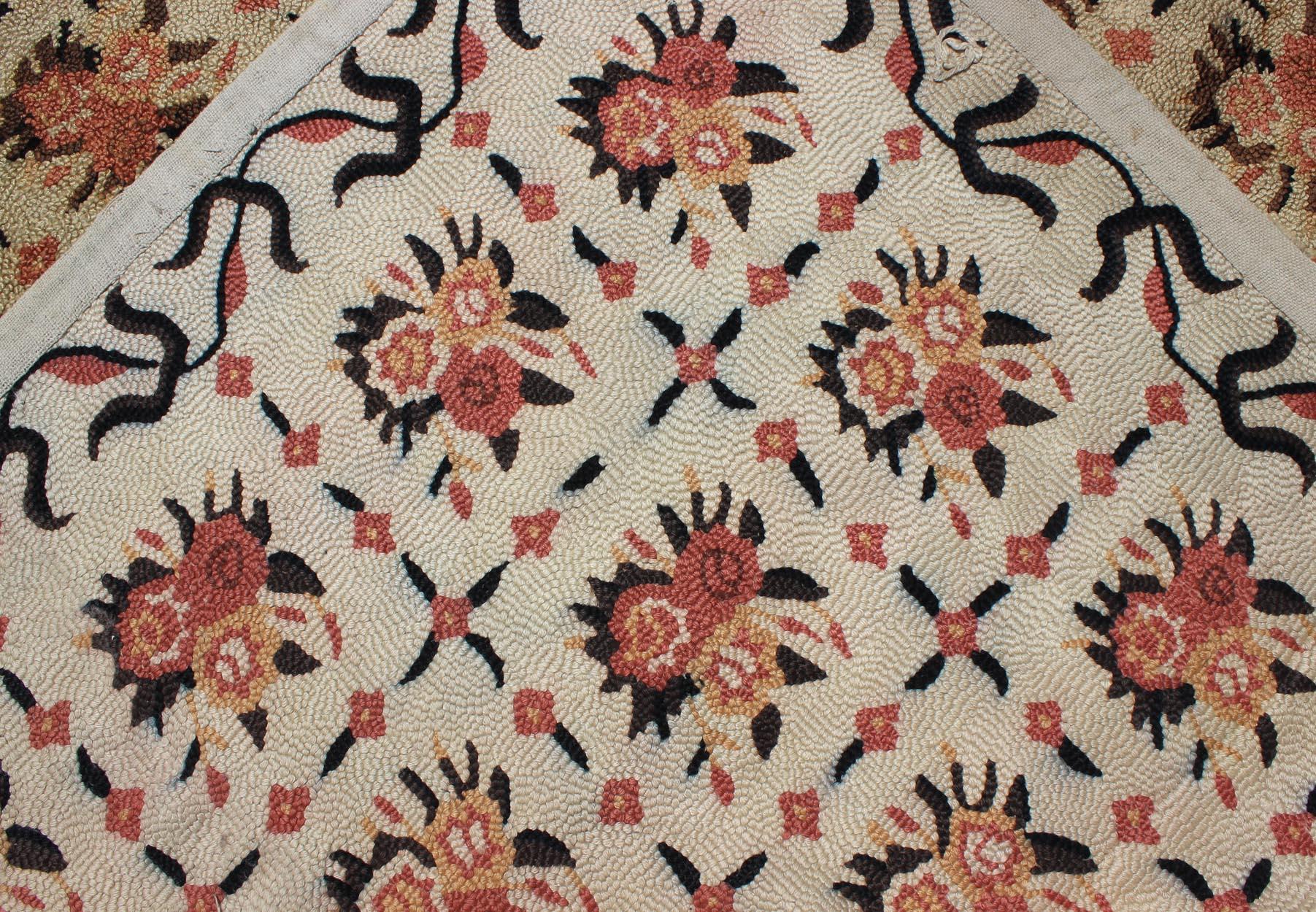 Vintage American Hooked Rug with All-Over Checkered Pattern of Floral Bouquets 6