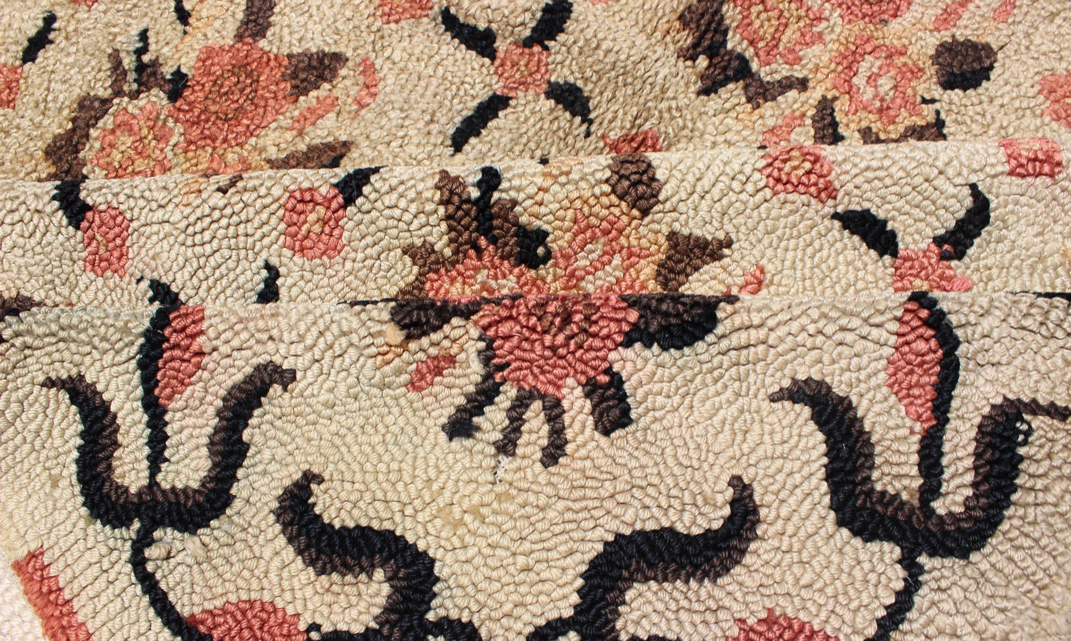 Mid-20th Century Vintage American Hooked Rug with All-Over Checkered Pattern of Floral Bouquets