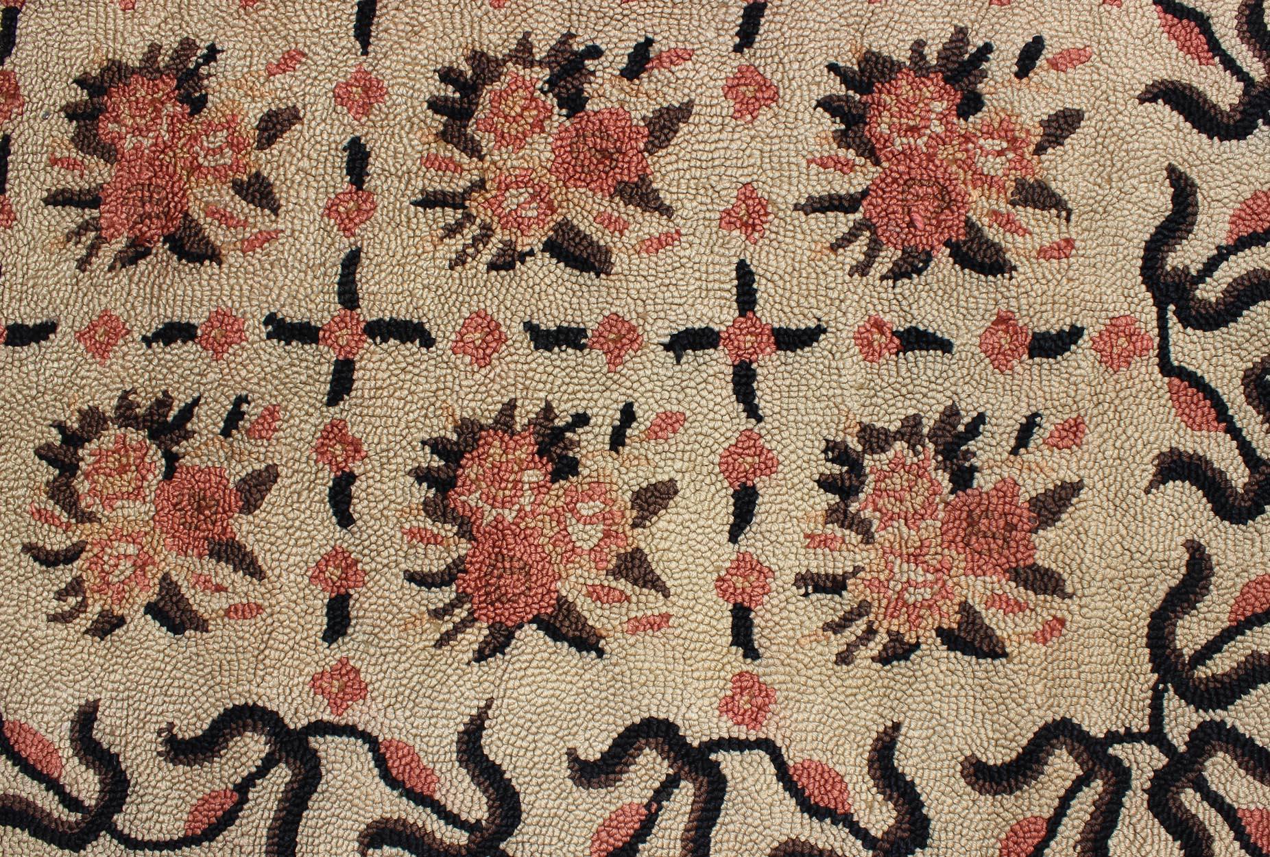 Vintage American Hooked Rug with All-Over Checkered Pattern of Floral Bouquets 2