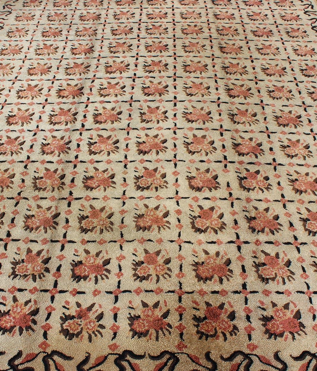 Vintage American Hooked Rug with All-Over Checkered Pattern of Floral Bouquets 3