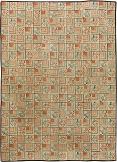 Vintage American Hooked Rug with Floral and Geometric Motif Doris Leslie Blau