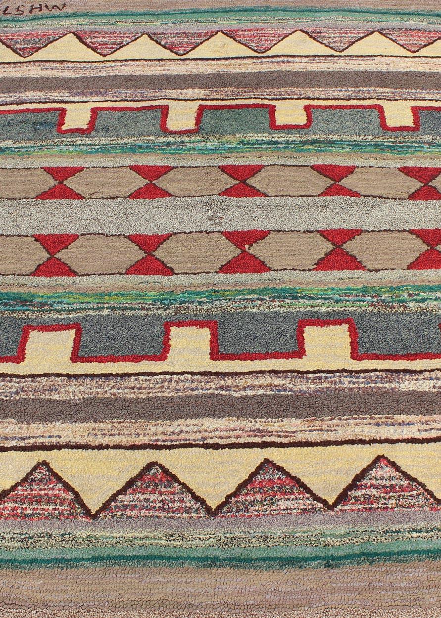 Vintage American Hooked Rug with Geometric Tribal Designs For Sale 1
