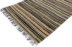 Vintage American Hooked Runner with Country Style, Narrow Hall Striped Runner