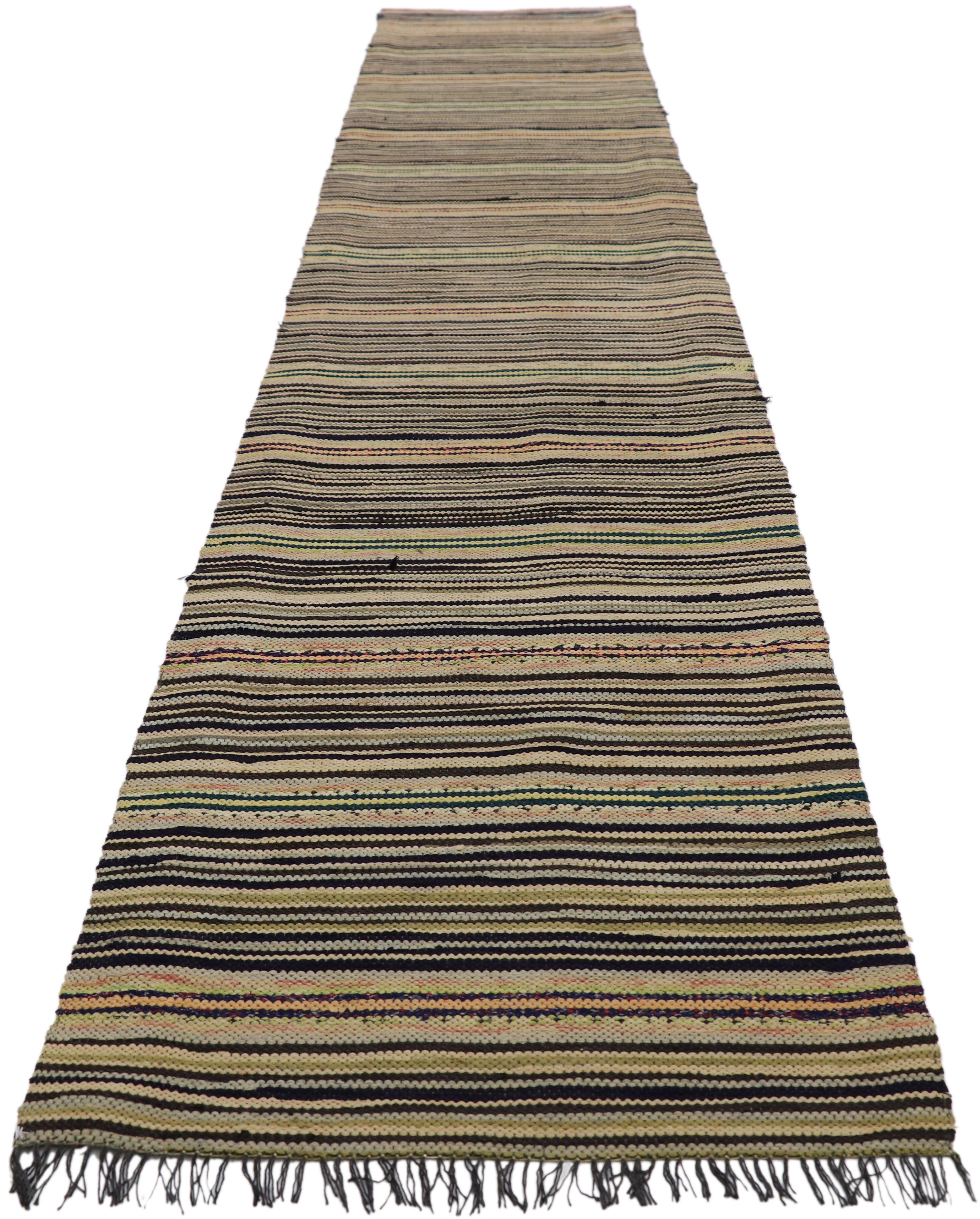 American Colonial Vintage American Hooked Runner with Country Style, Narrow Hall Striped Runner For Sale