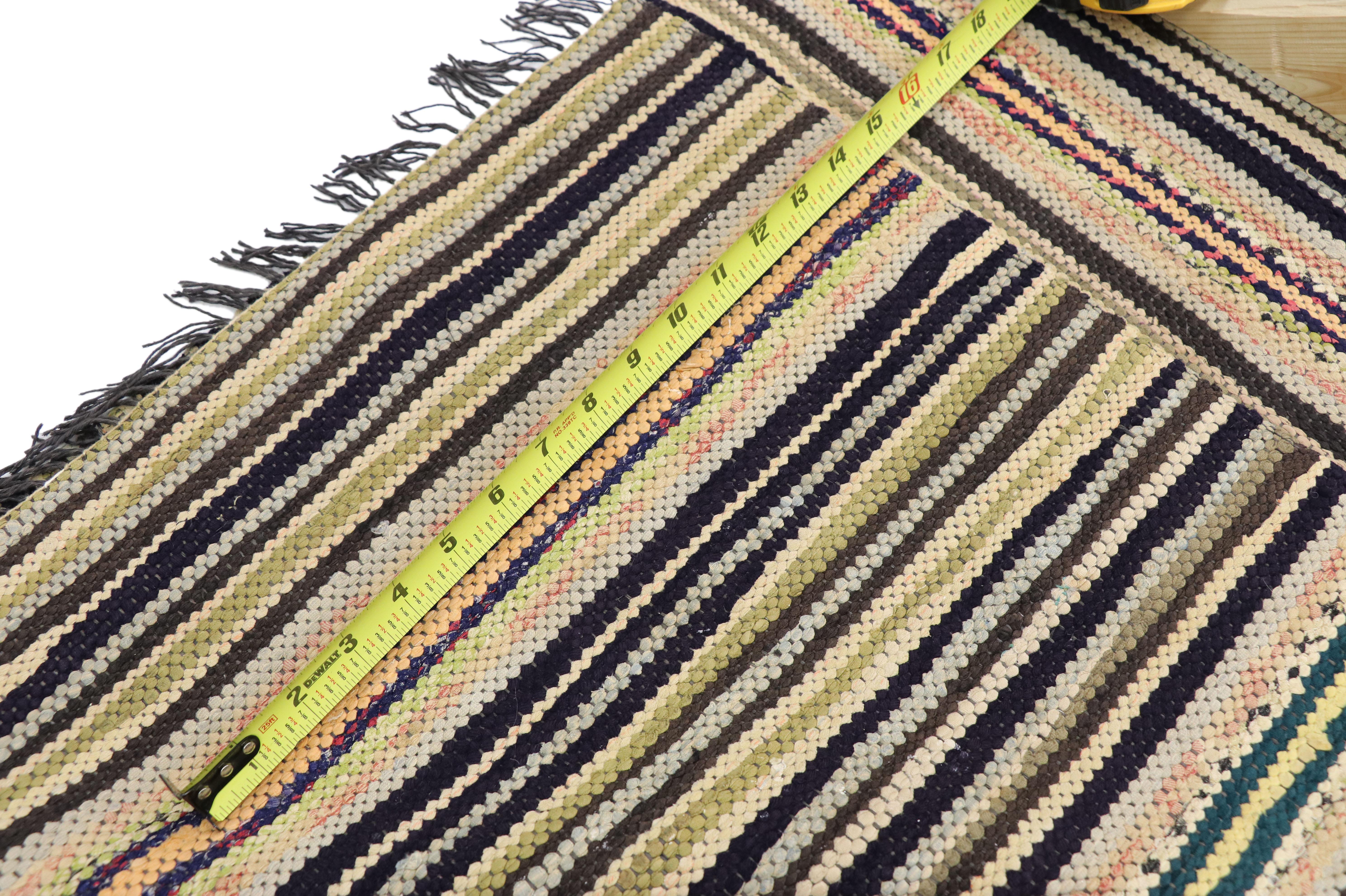 Vintage American Hooked Runner with Country Style, Narrow Hall Striped Runner In Good Condition For Sale In Dallas, TX
